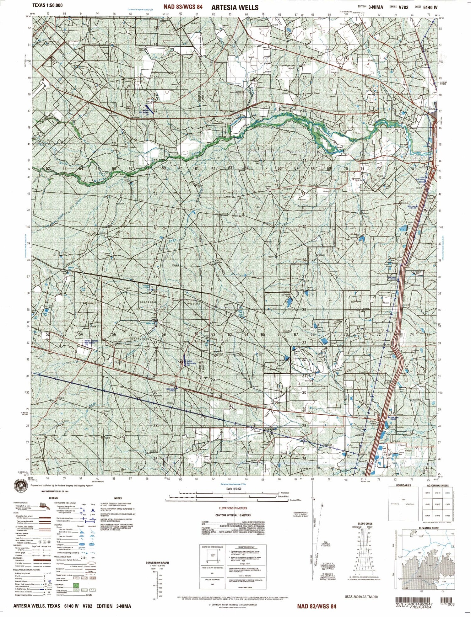 Artesia Wells Texas Military 1:50,000 Map