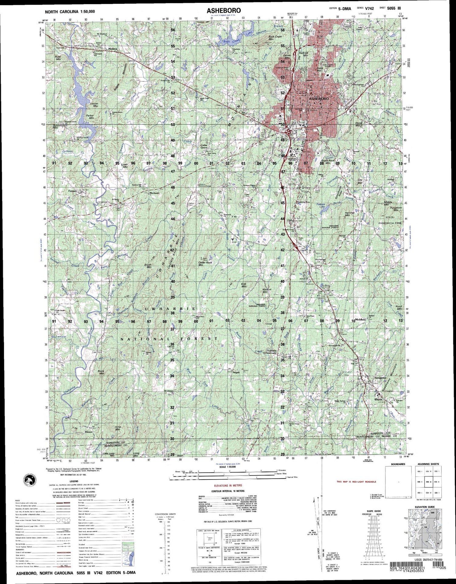 Asheboro North Carolina Military 1:50,000 Map