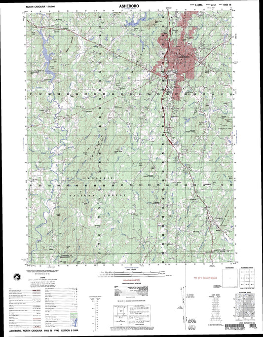 Asheboro North Carolina Military 1:50,000 Map