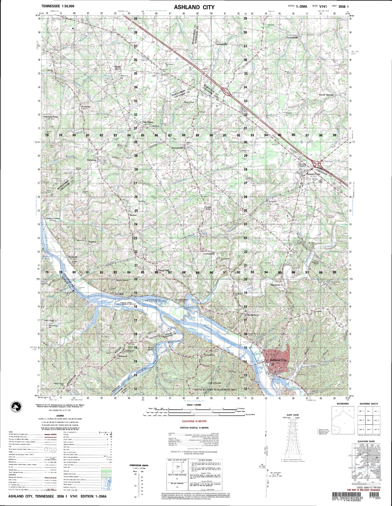 Ashland City Tennessee Military 1:50,000 Map