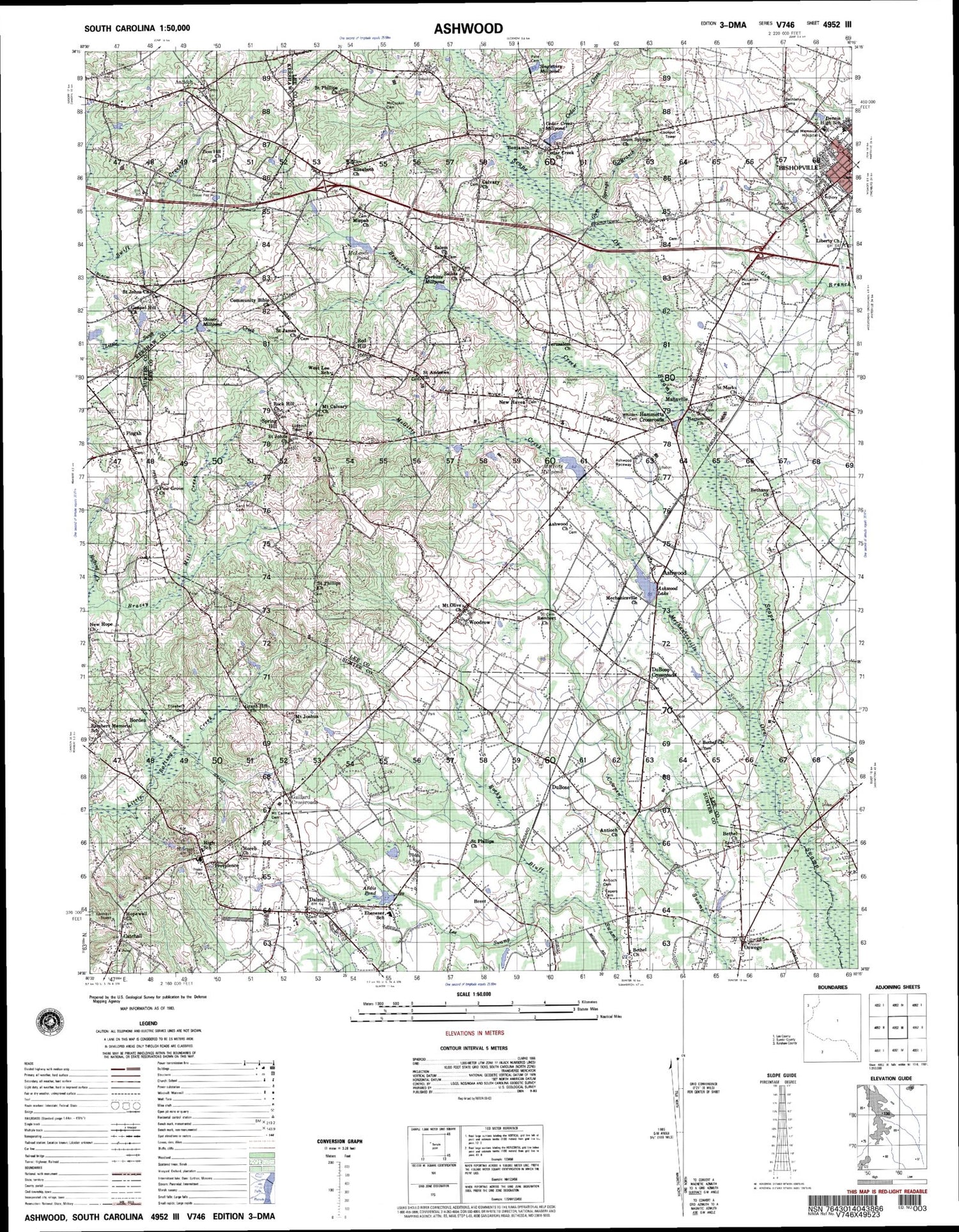 Ashwood South Carolina Military 1:50,000 Map