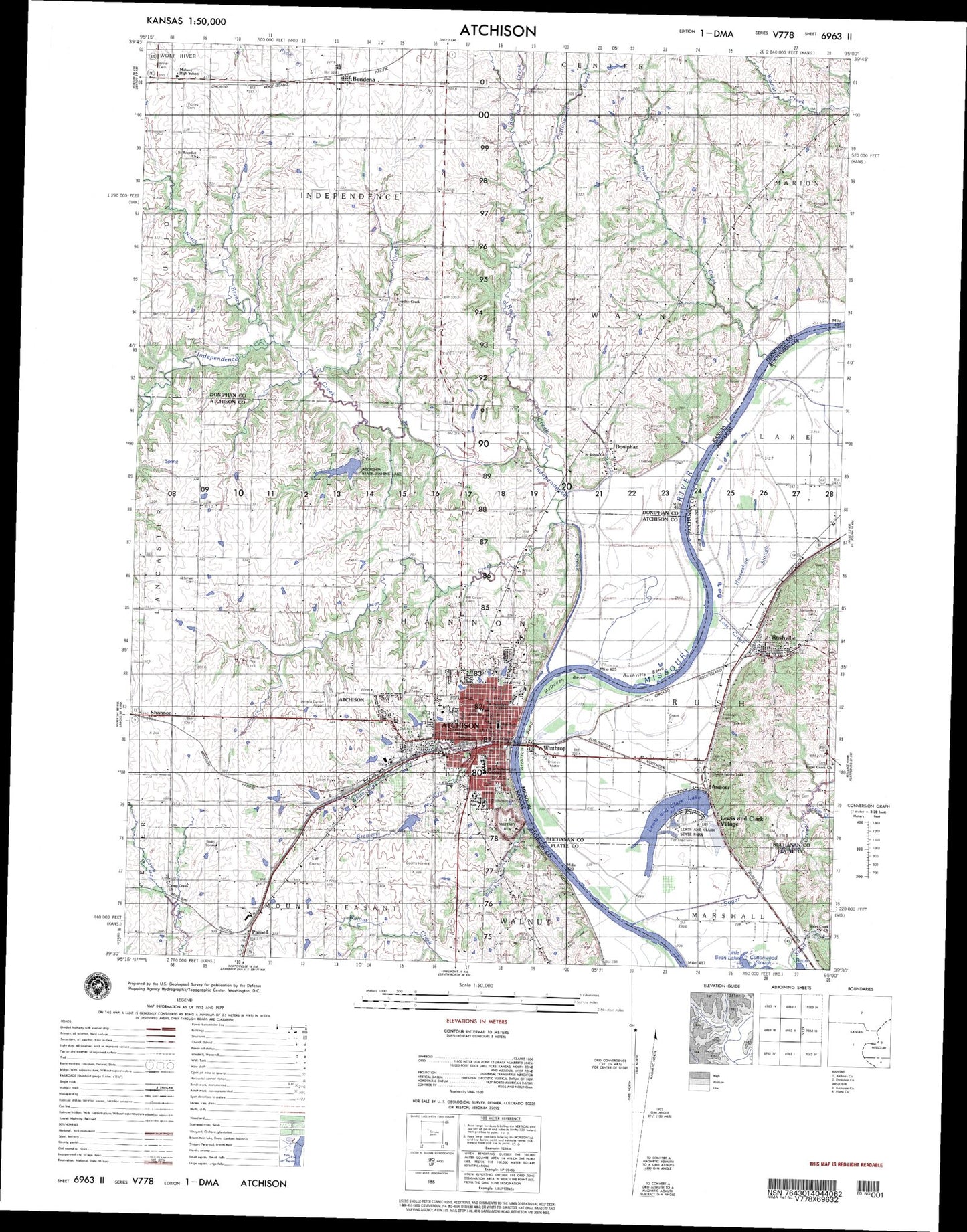 Atchison Kansas Military 1:50,000 Map