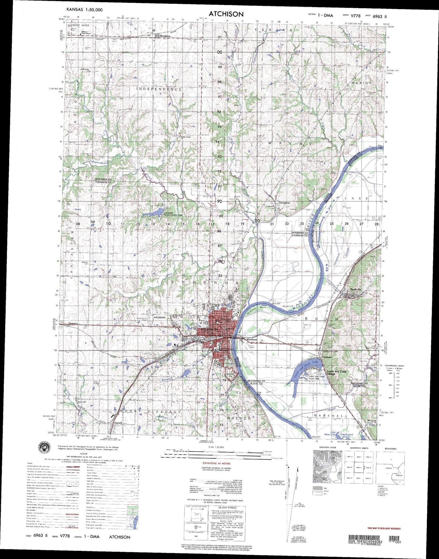 Atchison Kansas Military 1:50,000 Map