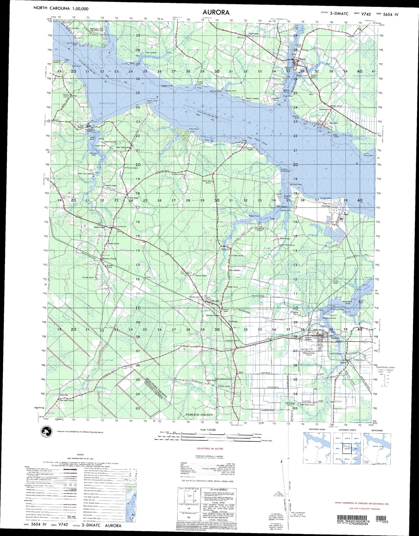 Aurora North Carolina Military 1:50,000 Map