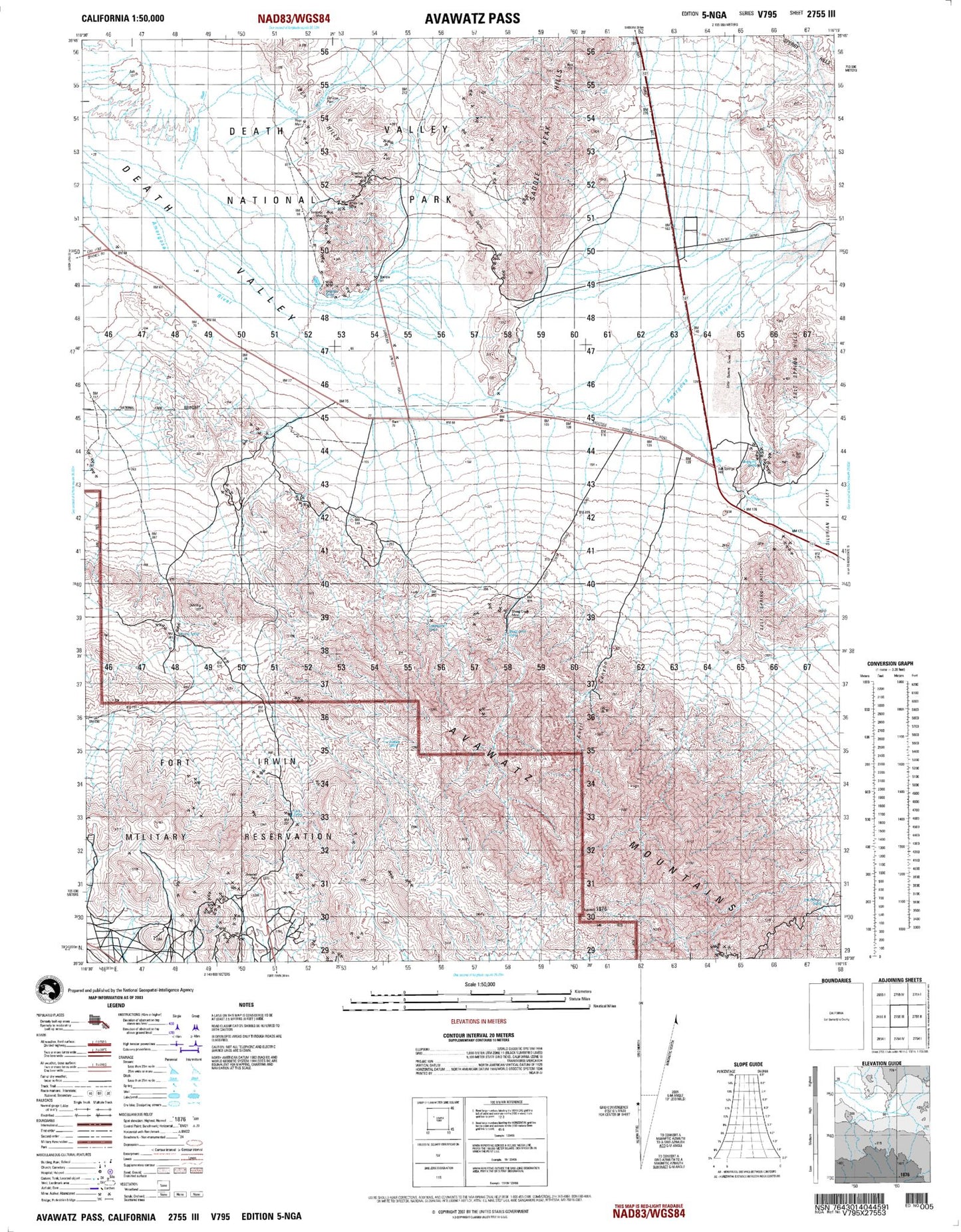 Avawatz Pass California Military 1:50,000 Map