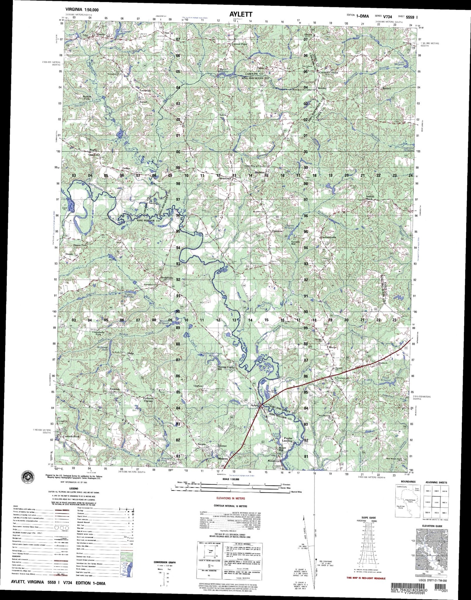 Aylett Virginia Military 1:50,000 Map