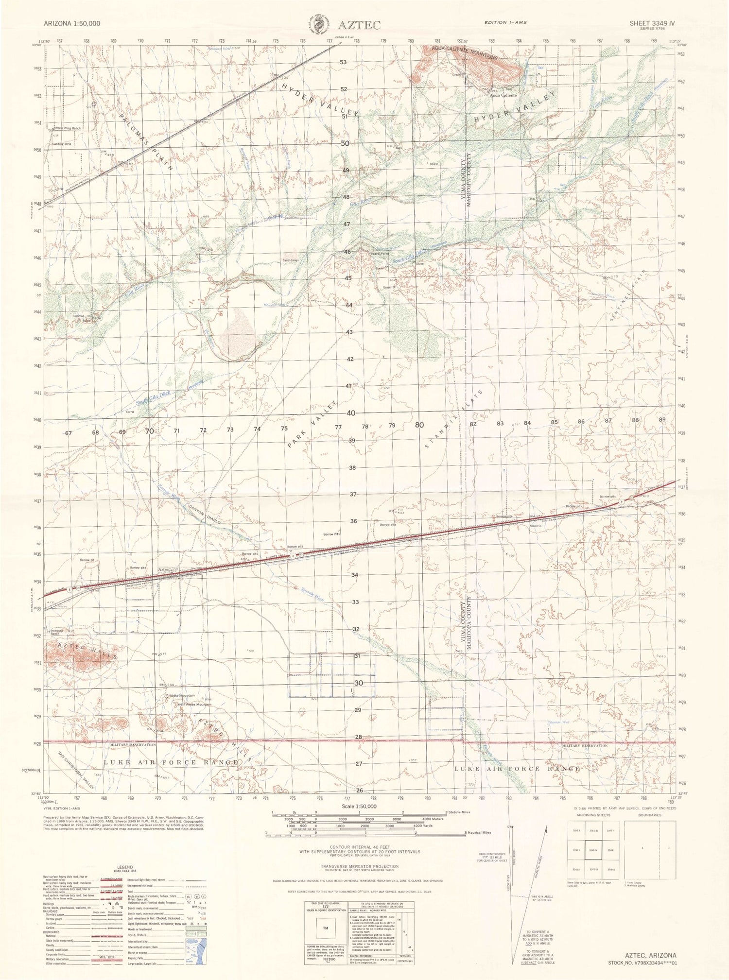 Aztec Arizona Military 1:50,000 Map