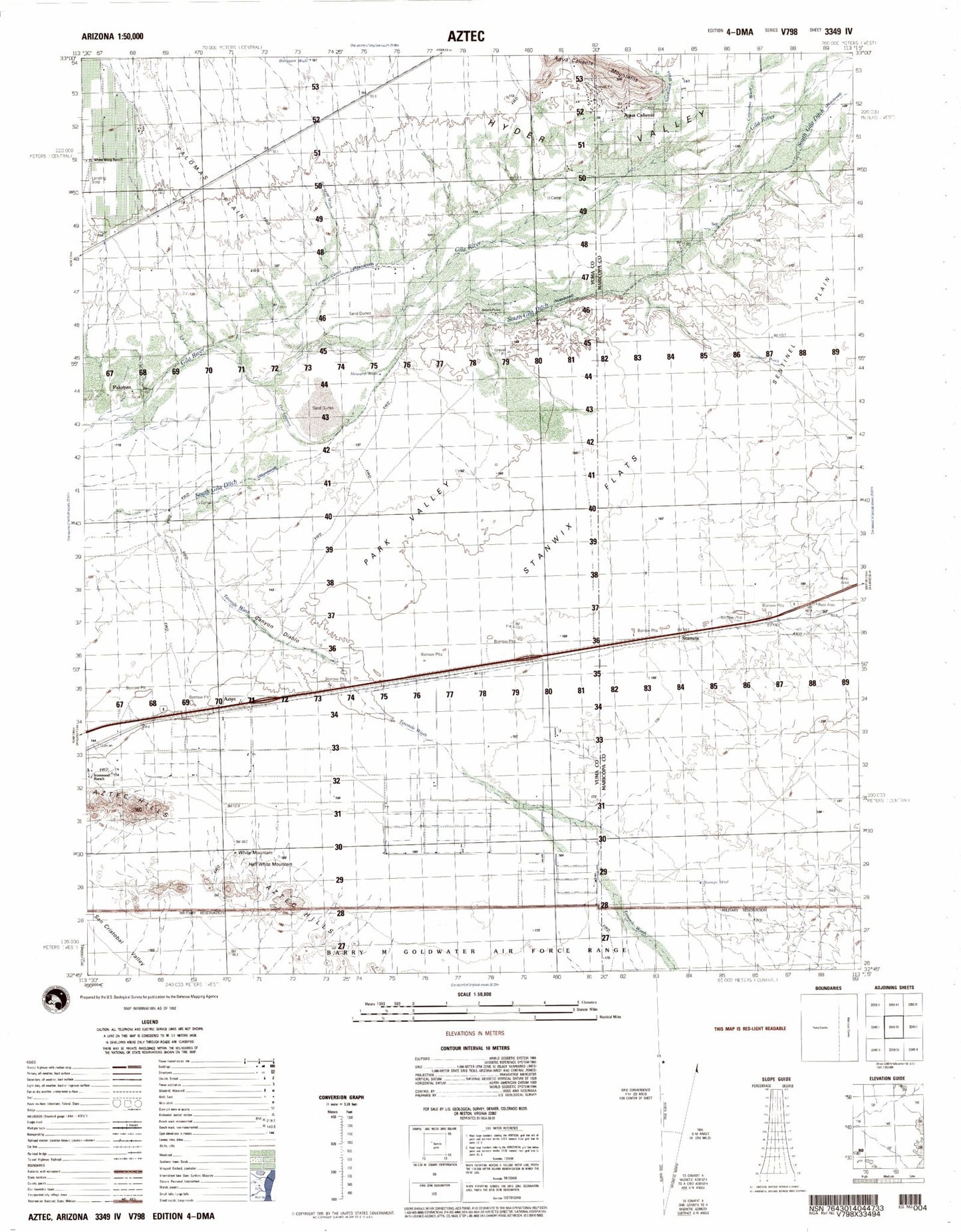 Aztec Arizona Military 1:50,000 Map