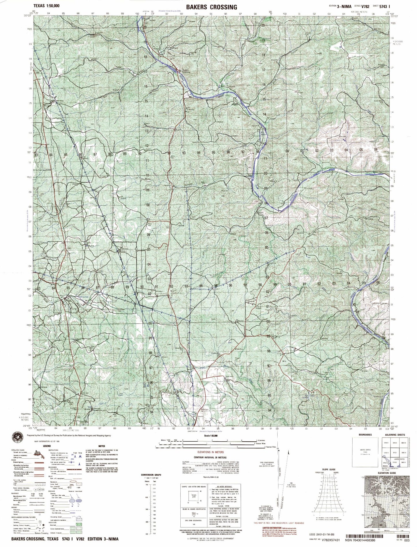 Bakers Crossing Texas Military 1:50,000 Map