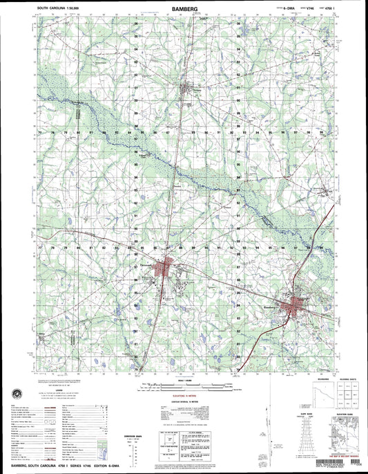 Bamberg South Carolina Military 1:50,000 Map