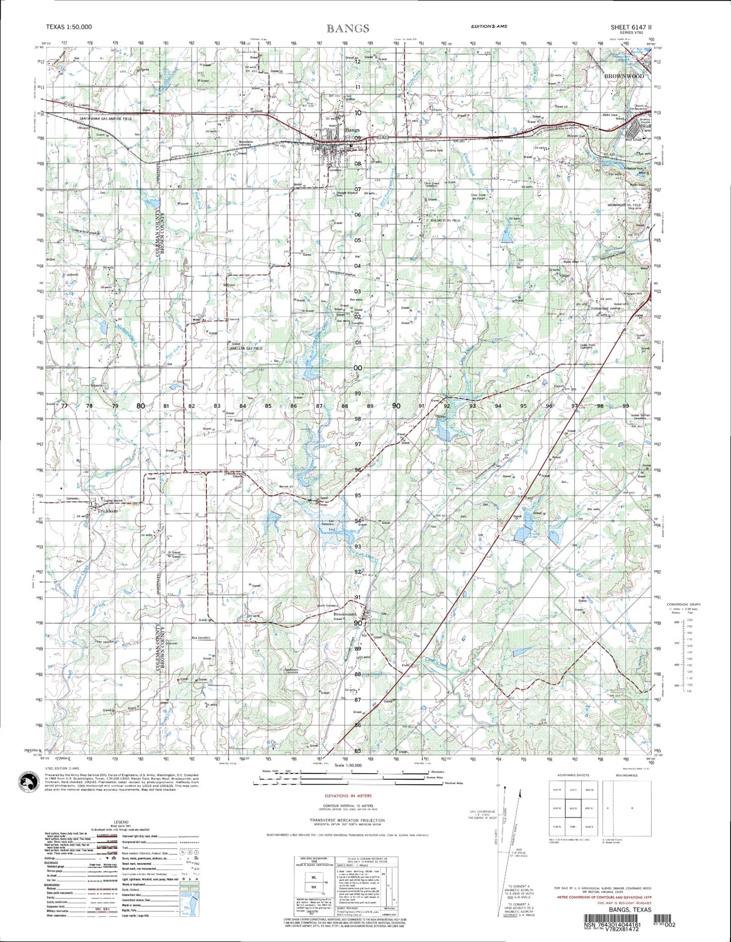 Bangs Texas Military 1:50,000 Map