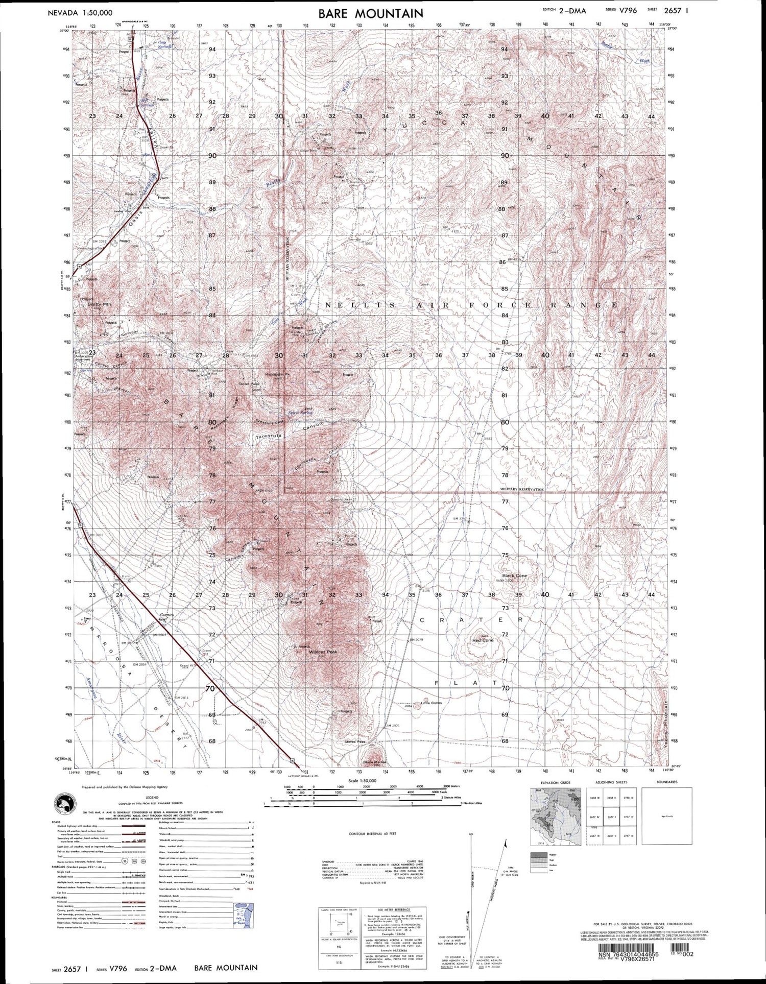 Bare Mountain Nevada Military 1:50,000 Map