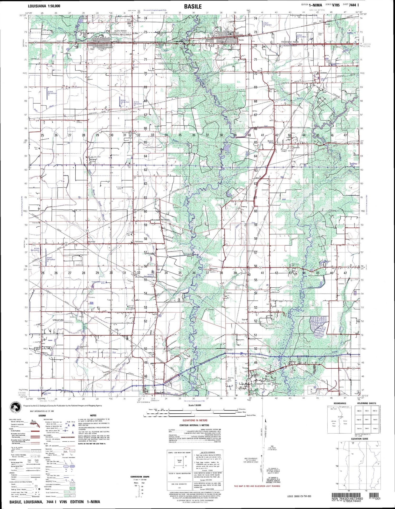 Basile Louisiana Military 1:50,000 Map