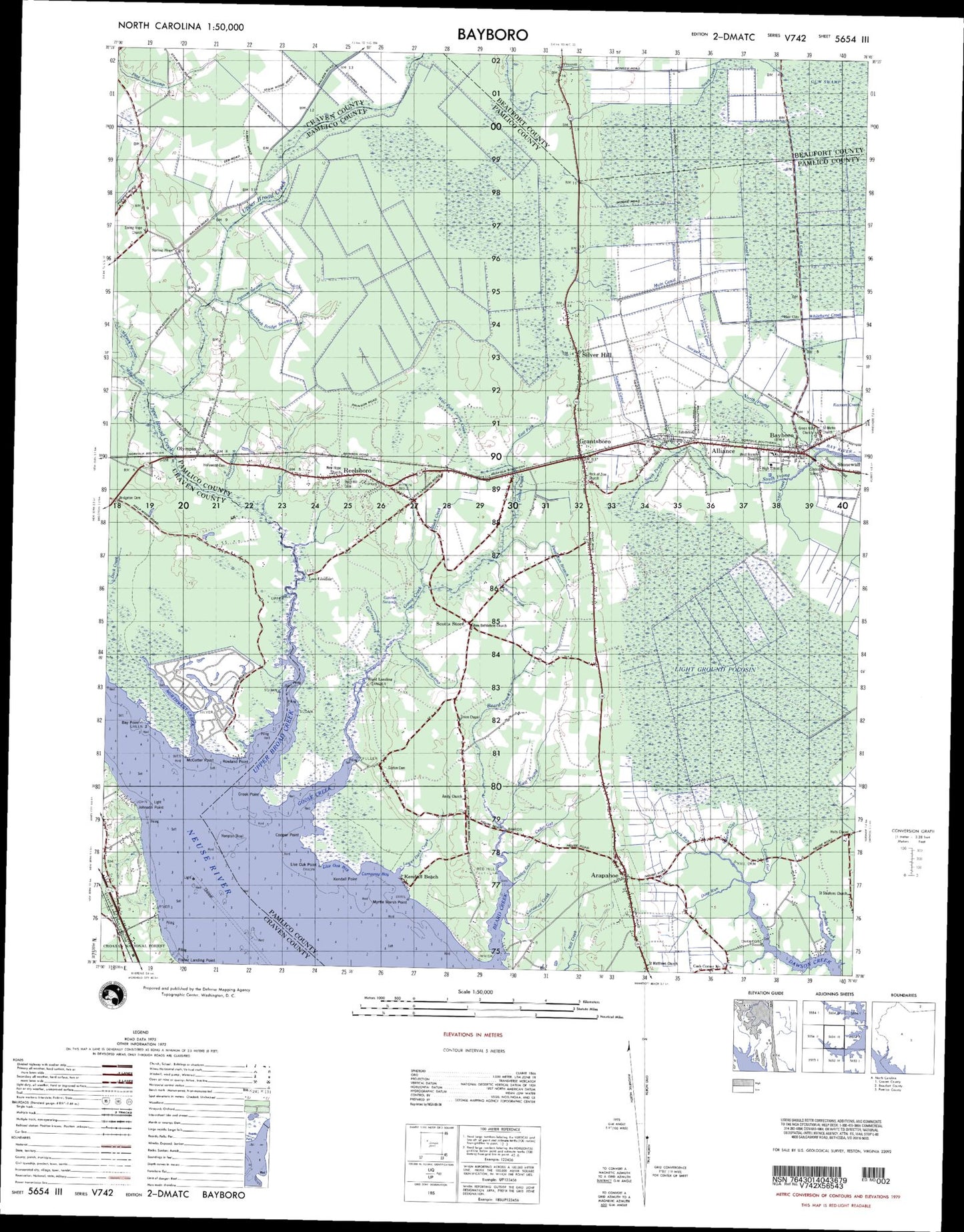 Bayboro North Carolina Military 1:50,000 Map