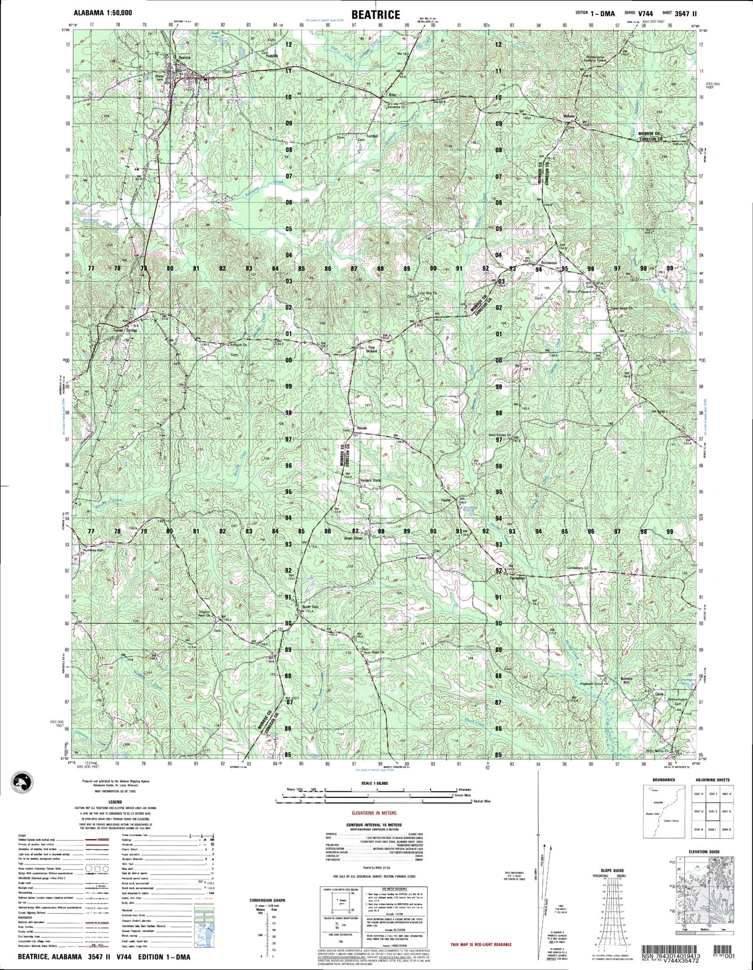 Beatrice Alabama Military 1:50,000 Map