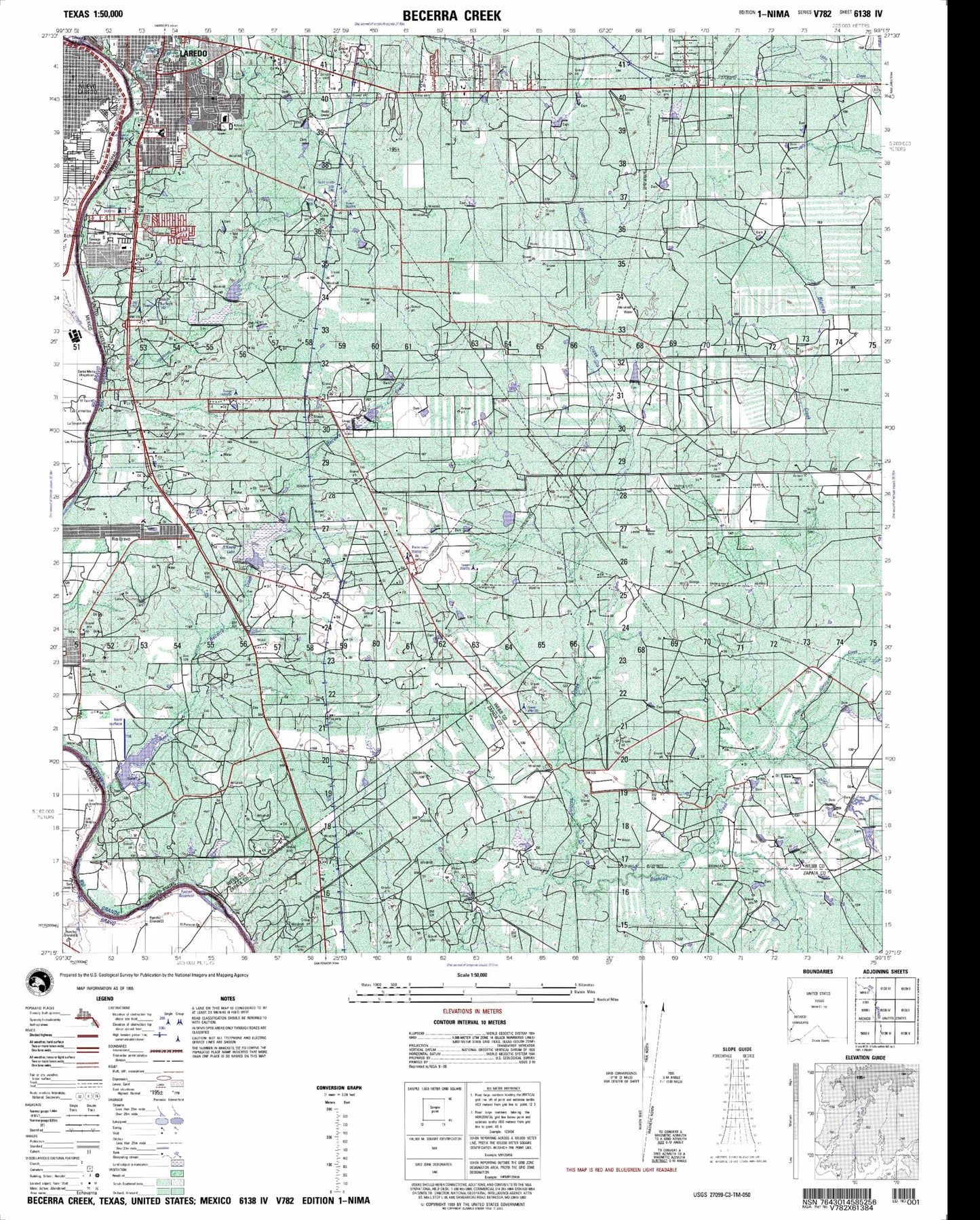 Becerra Creek Texas Military 1:50,000 Map