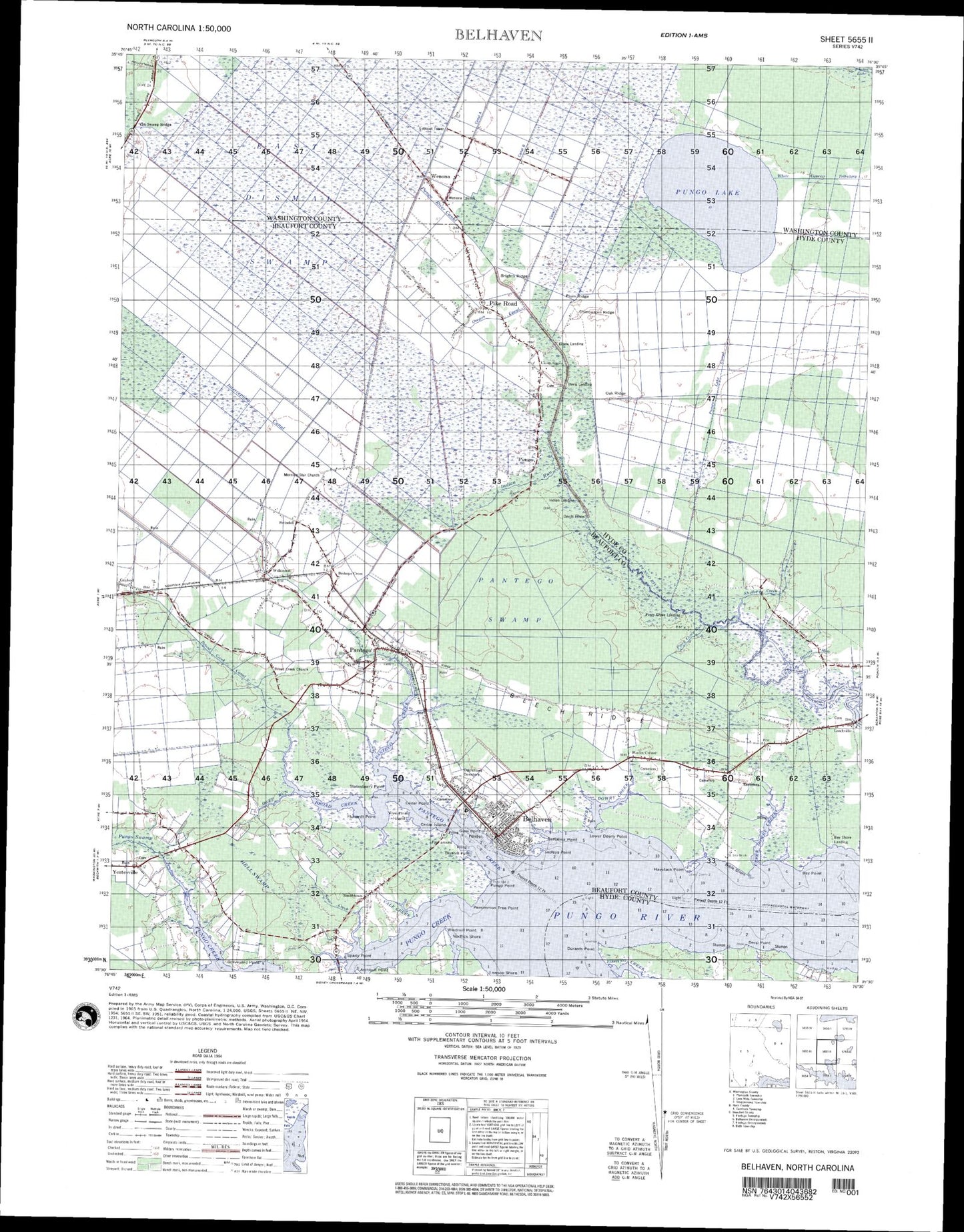 Belhaven North Carolina Military 1:50,000 Map