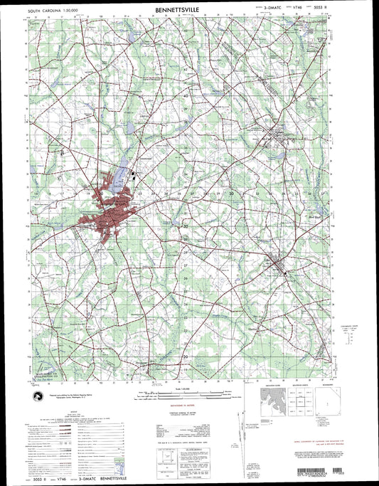 Bennettsville South Carolina Military 1:50,000 Map