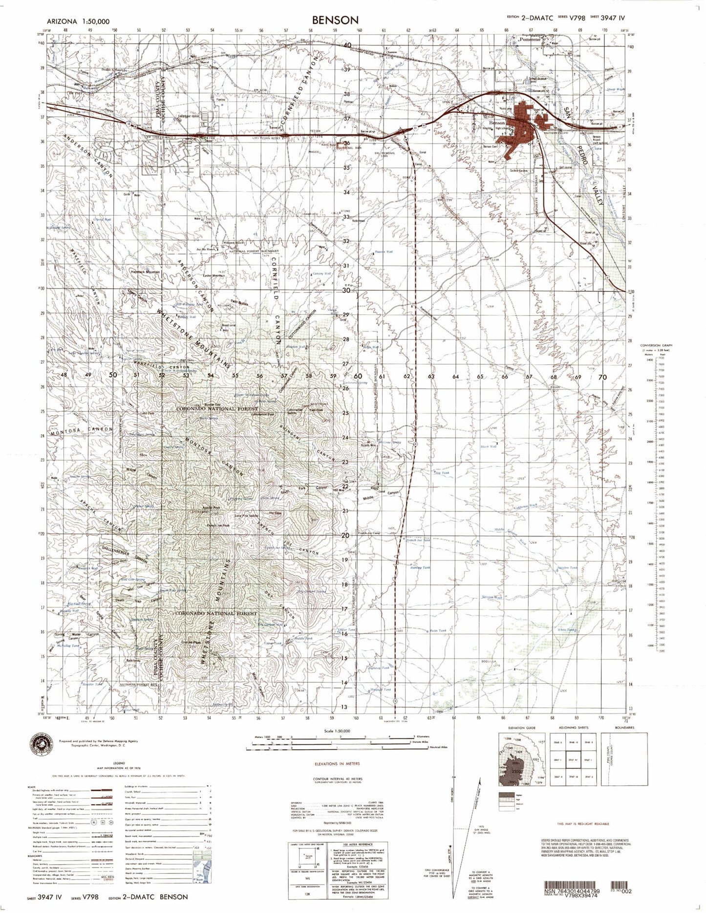 Benson Arizona Military 1:50,000 Map