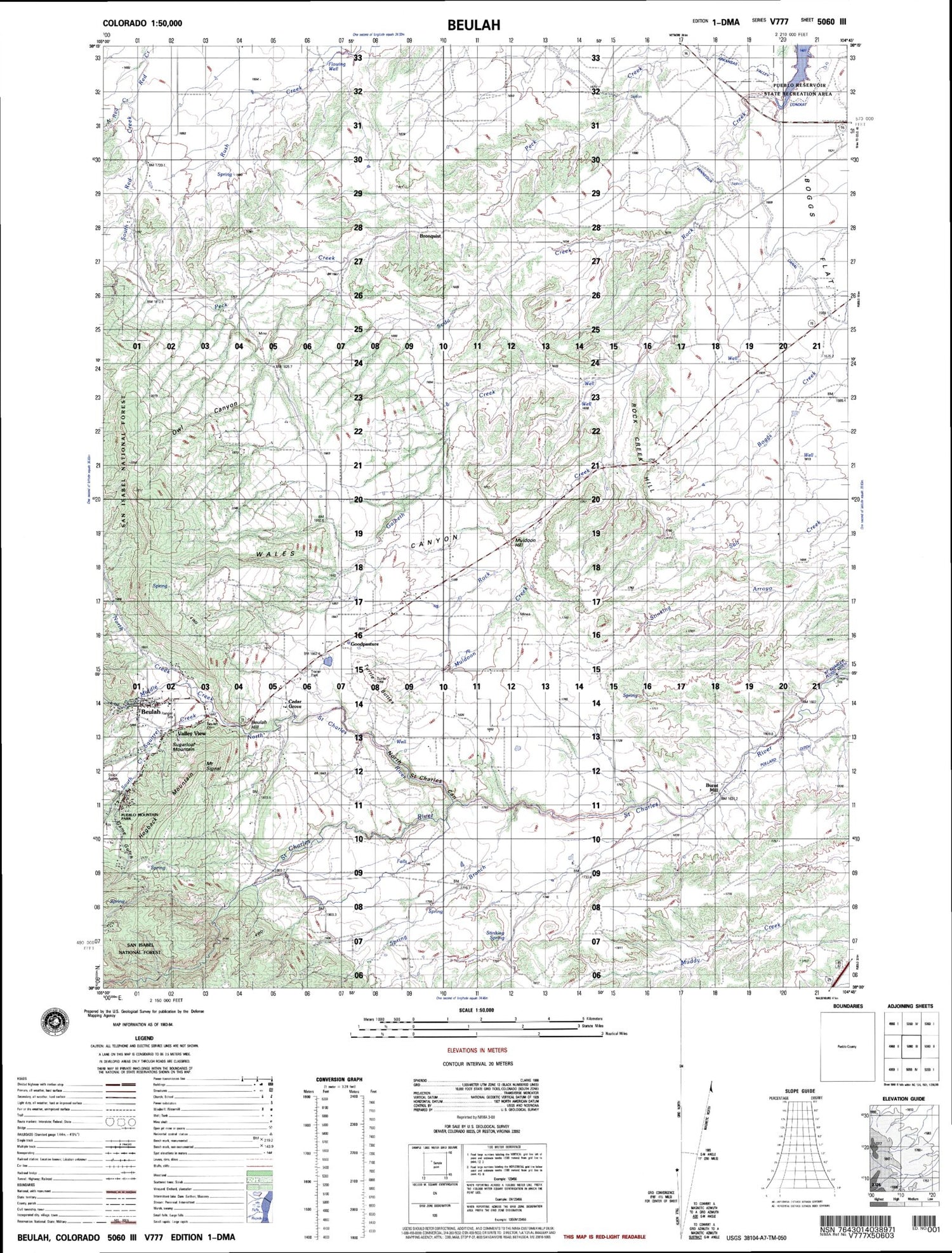 Beulah Colorado Military 1:50,000 Map