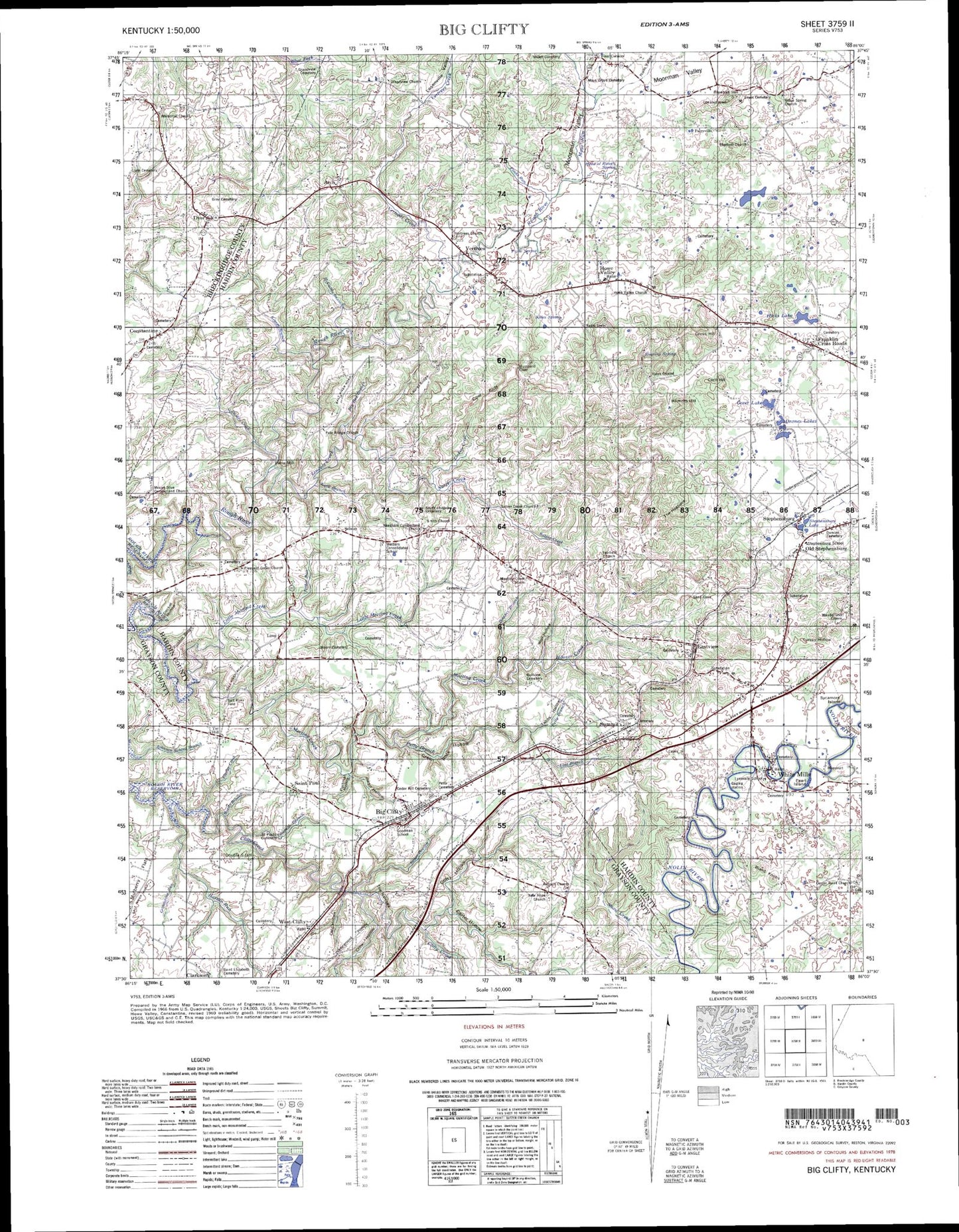 Big Clifty Kentucky Military 1:50,000 Map