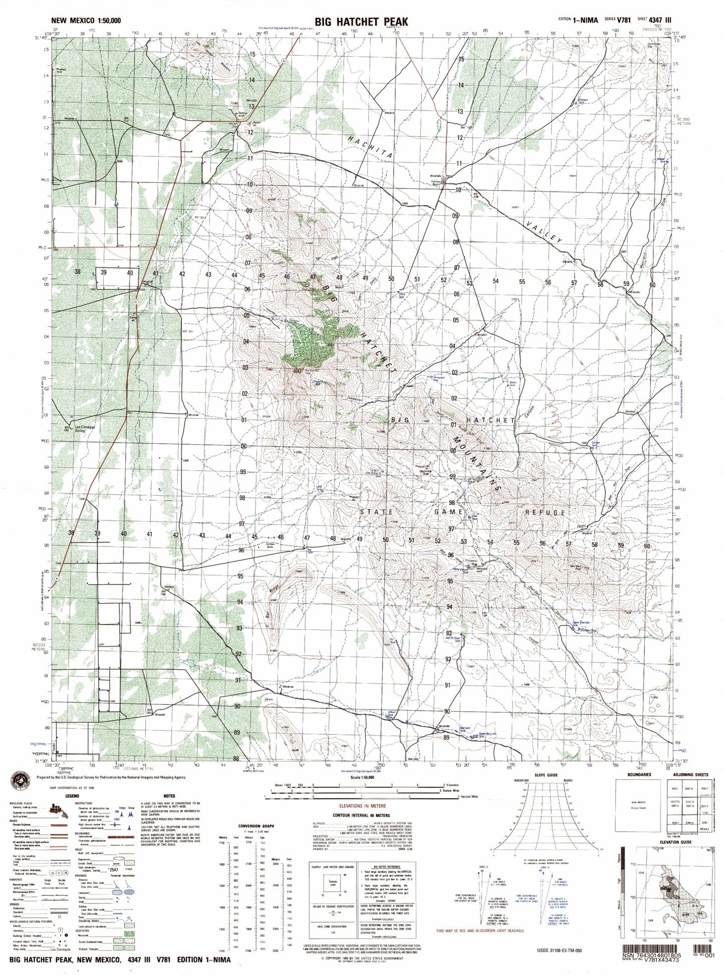 Big Hatchet Peak New Mexico Military 1:50,000 Map