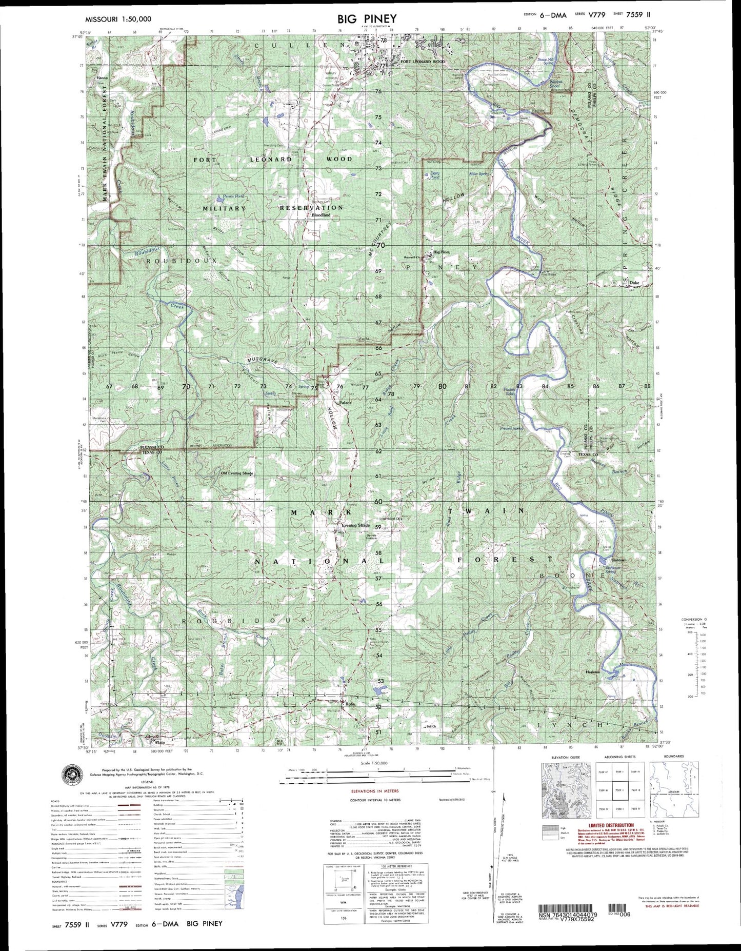 Big Piney Missouri Military 1:50,000 Map