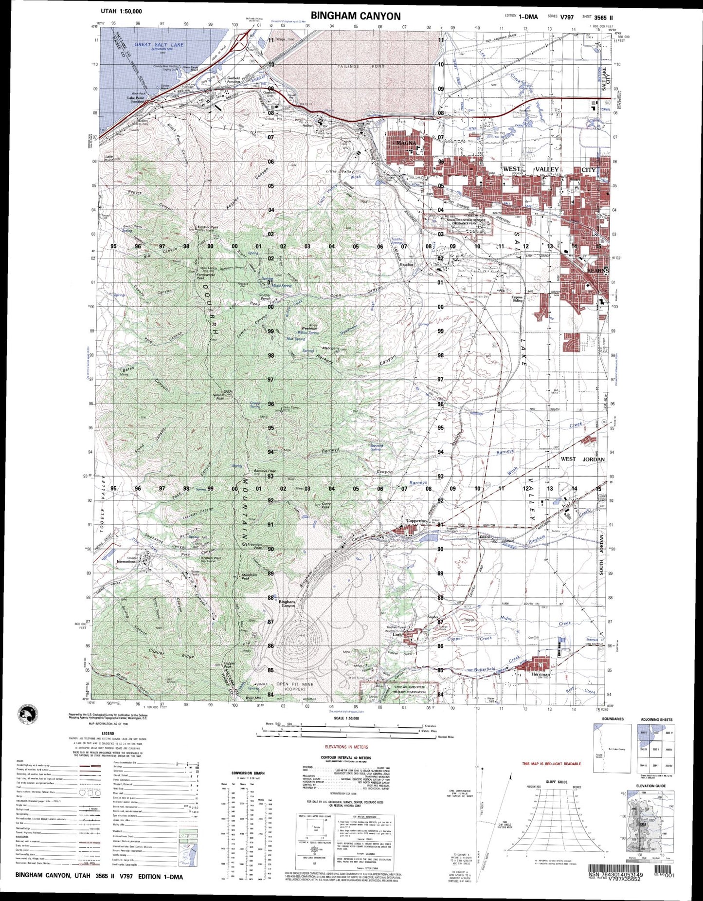 Bingham Canyon Utah Military 1:50,000 Map