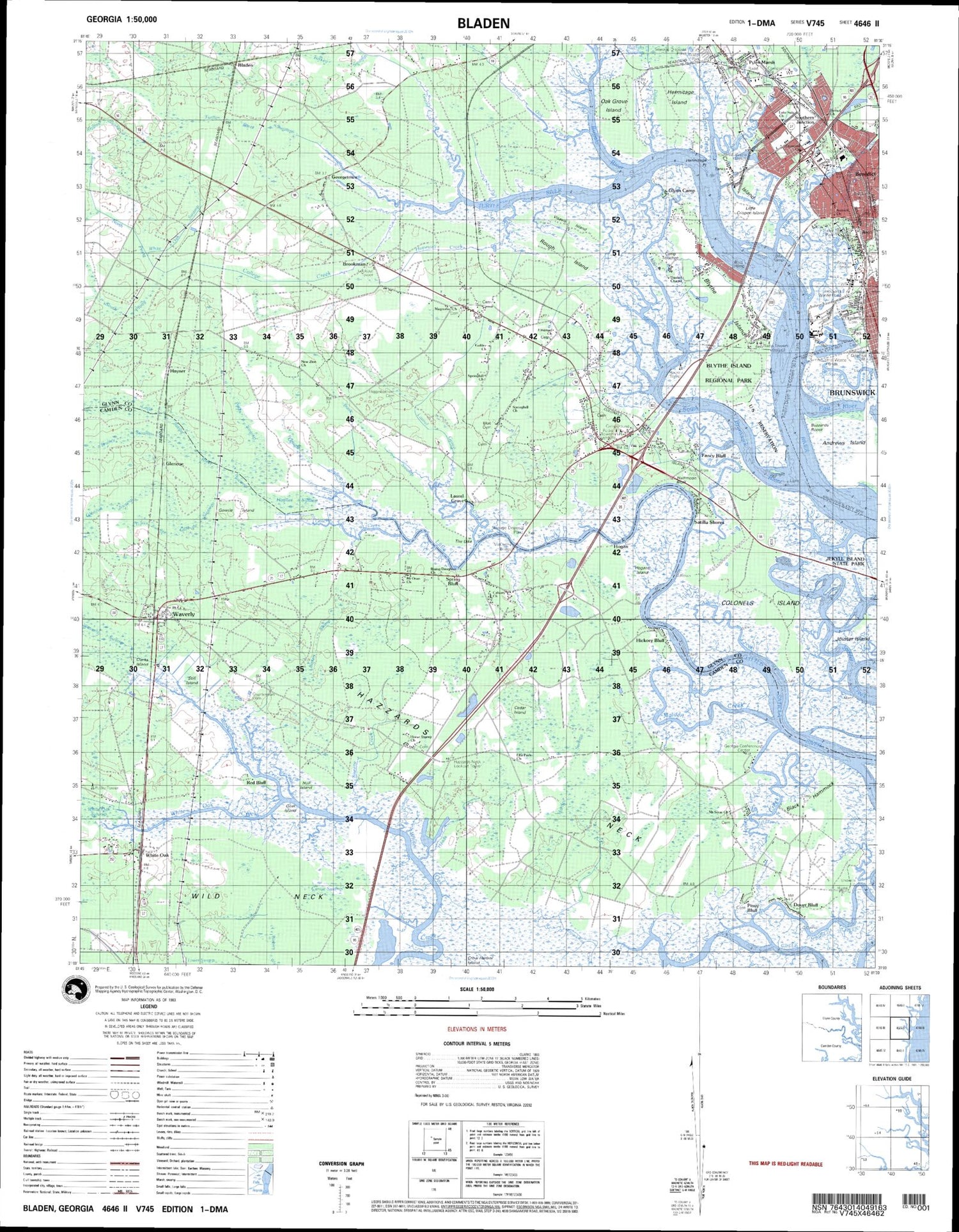 Bladen Georgia Military 1:50,000 Map