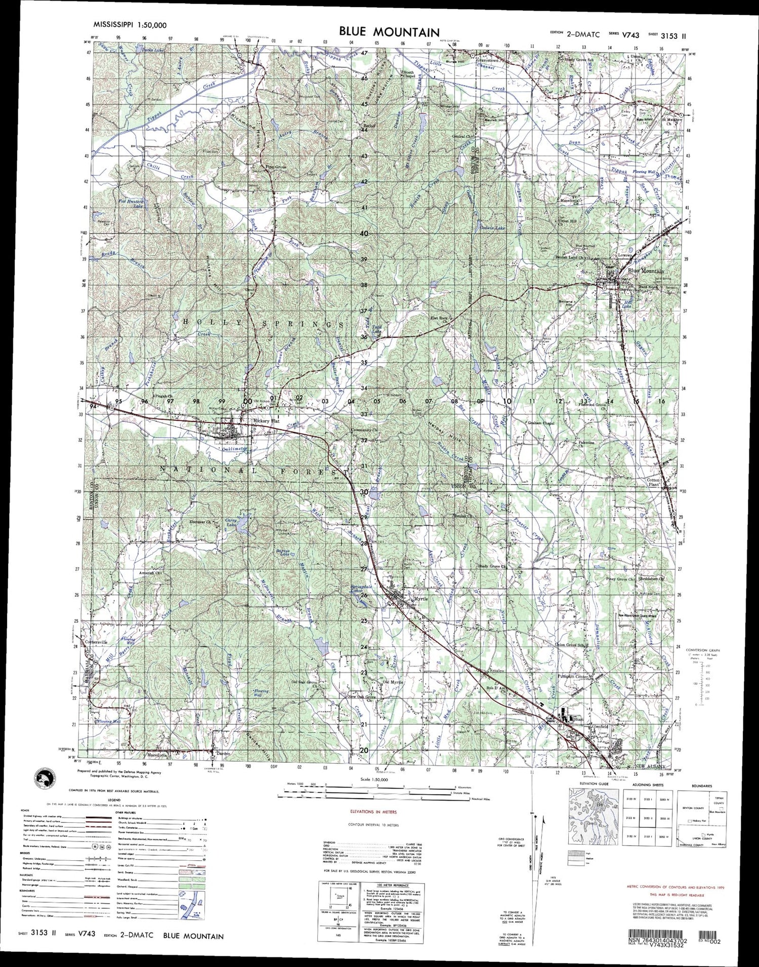 Blue Mountain Mississippi Military 1:50,000 Map