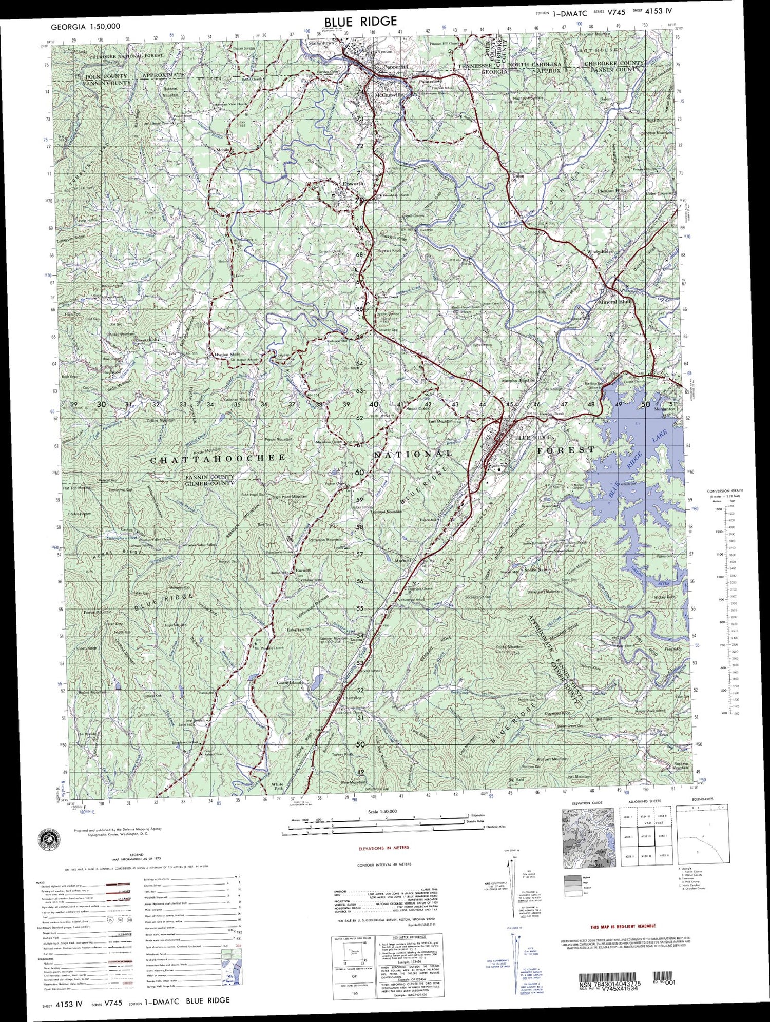 Blue Ridge Georgia Military 1:50,000 Map