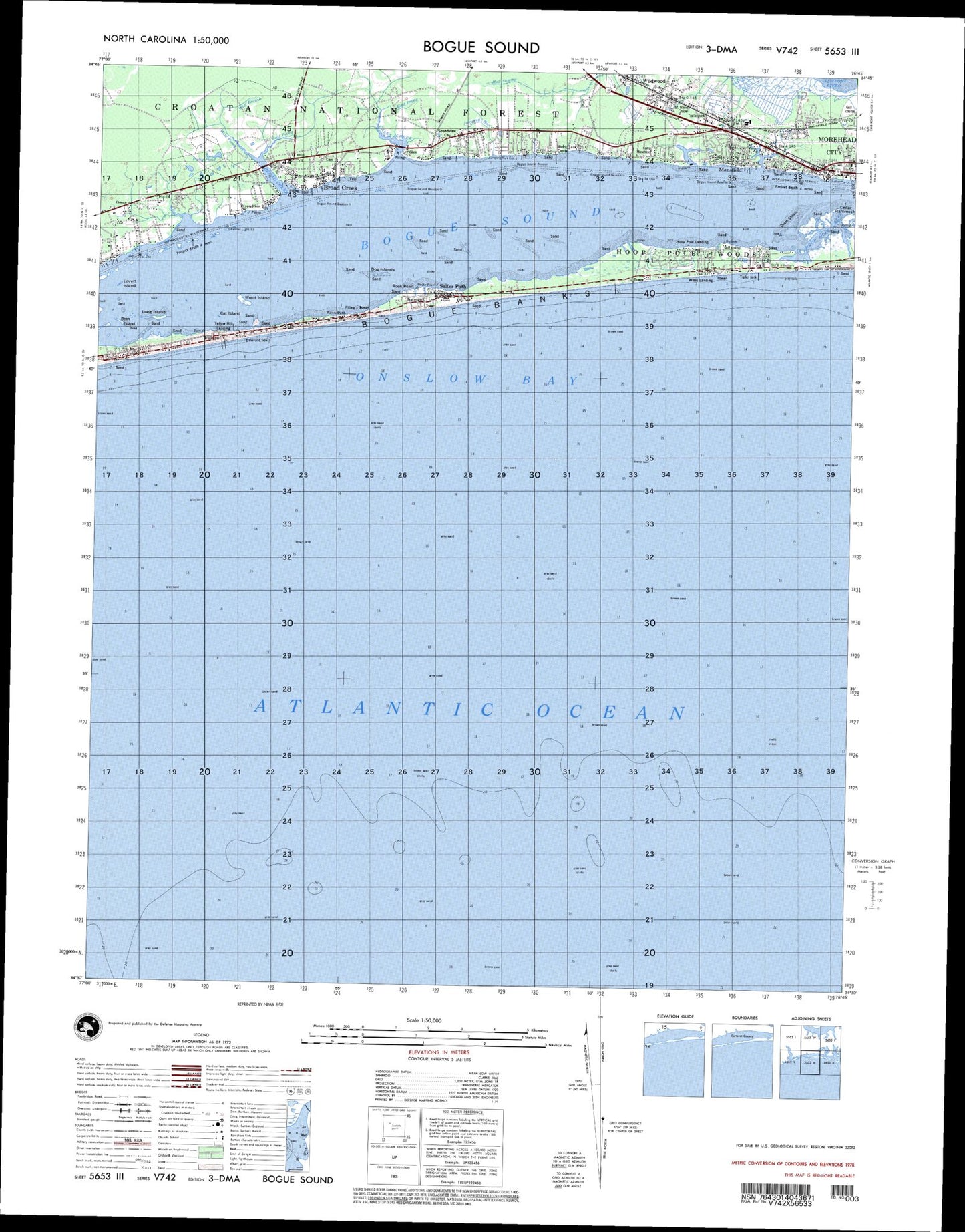 Bogue Sound North Carolina Military 1:50,000 Map