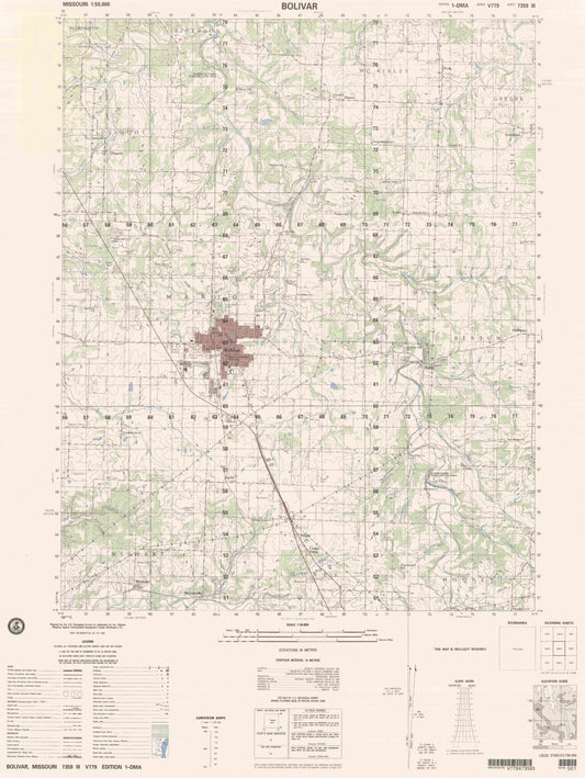 Bolivar Missouri Military 1:50,000 Map