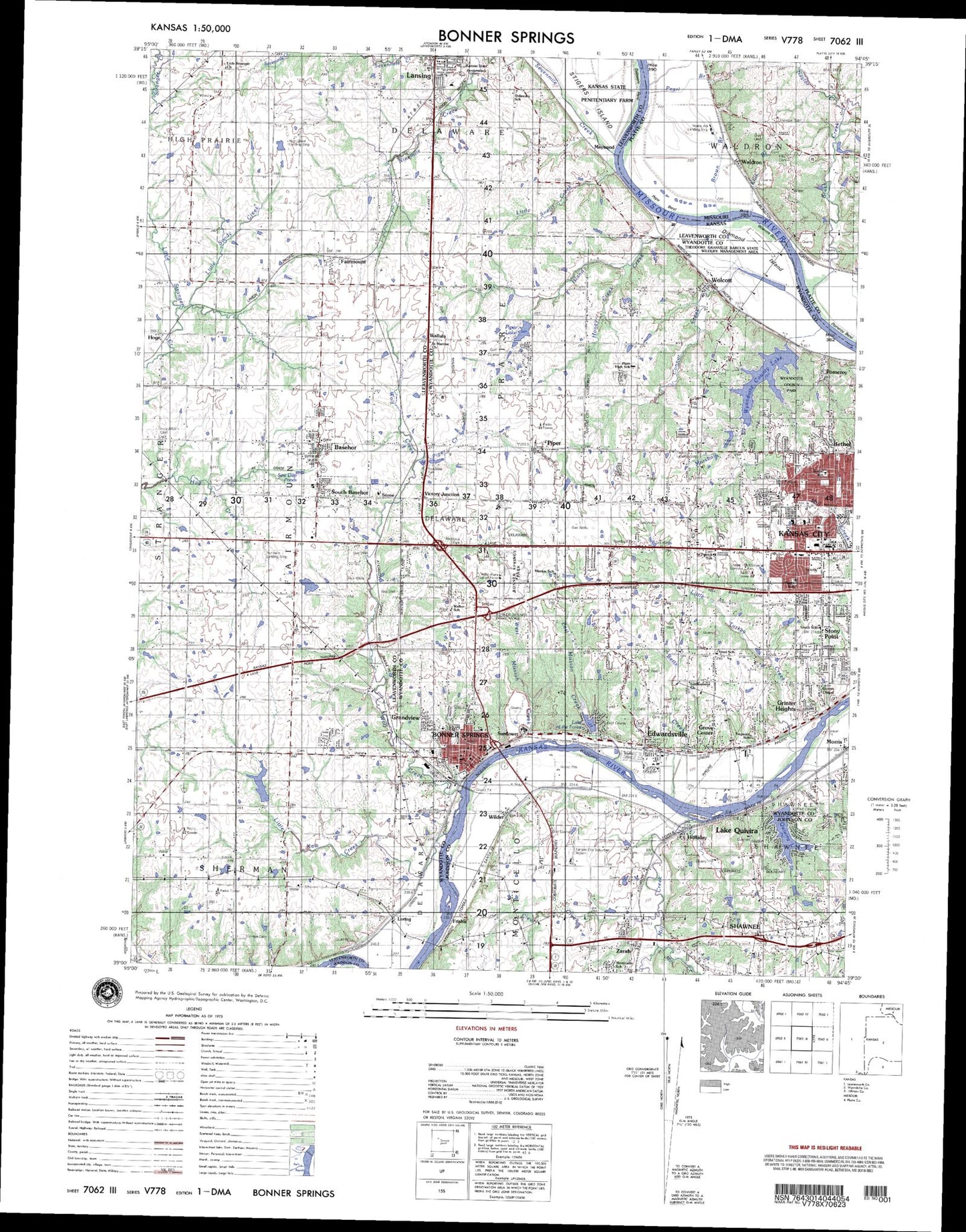 Bonner Springs Kansas Military 1:50,000 Map