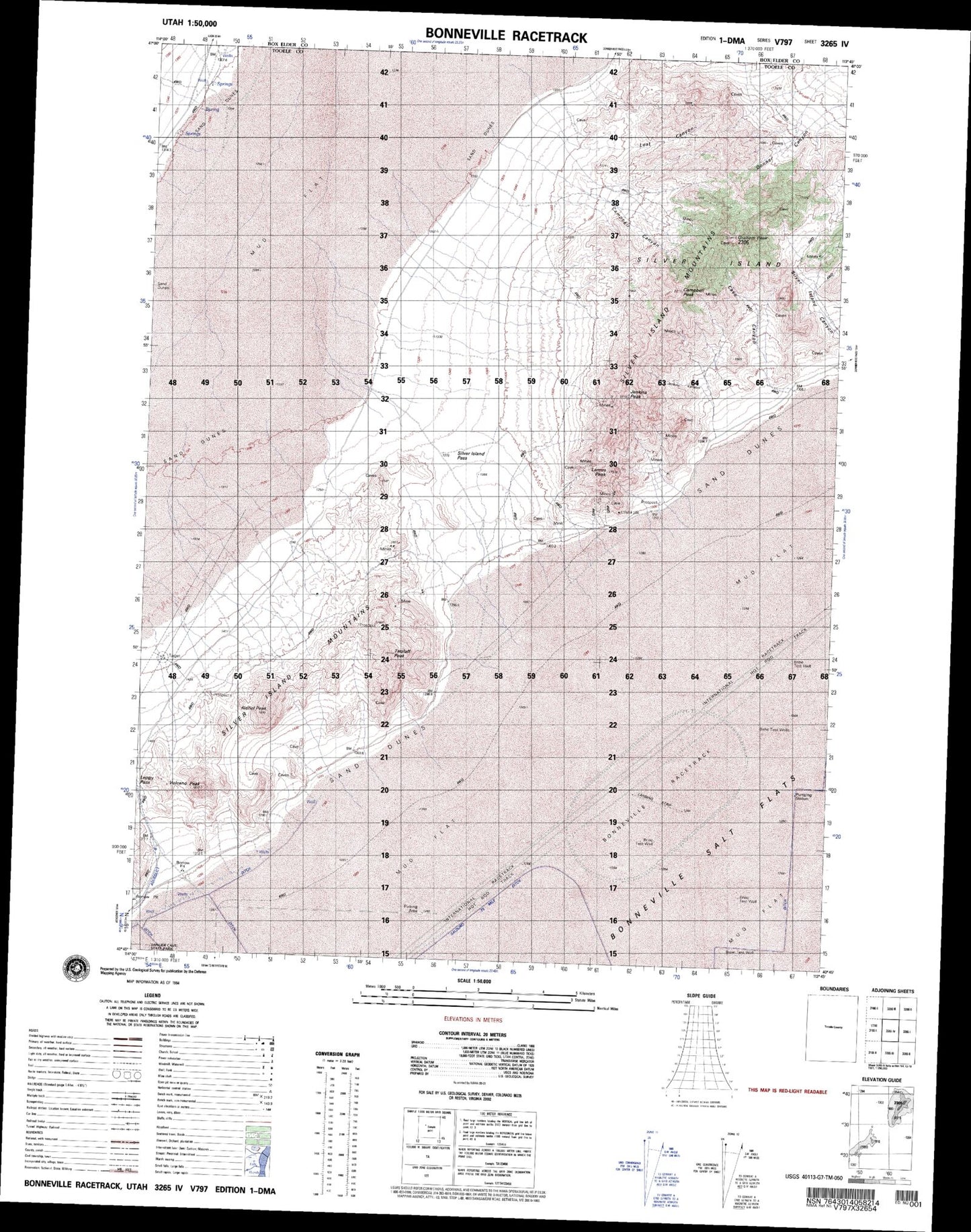 Bonneville Racetrack Utah Military 1:50,000 Map