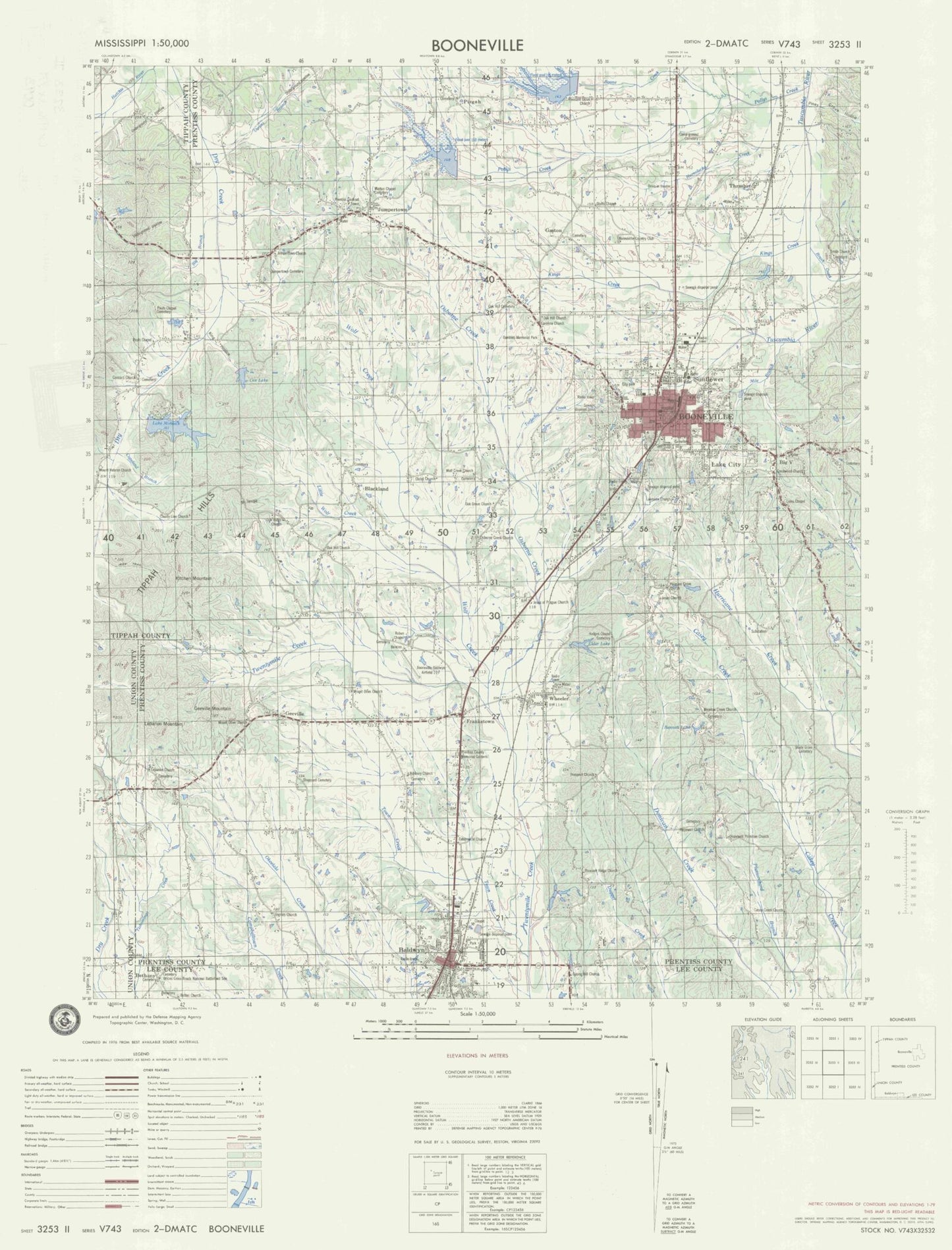 Booneville Mississippi Military 1:50,000 Map