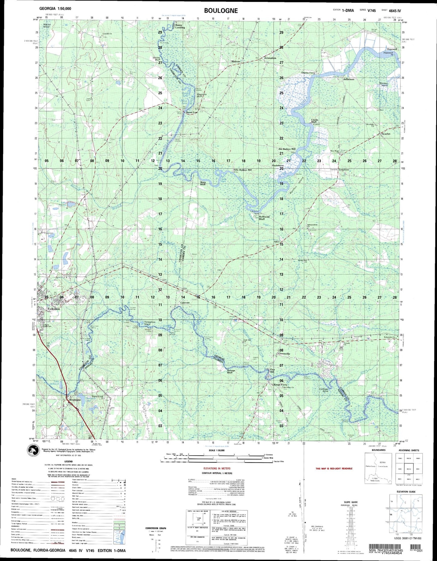 Boulogne Florida Military 1:50,000 Map