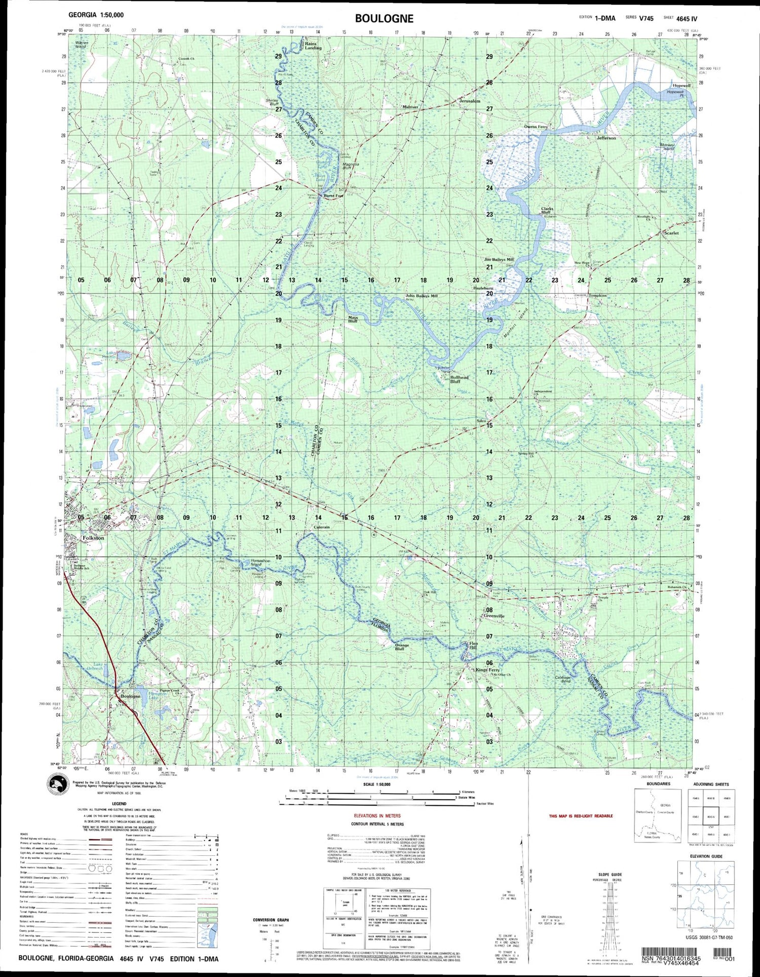 Boulogne Florida Military 1:50,000 Map