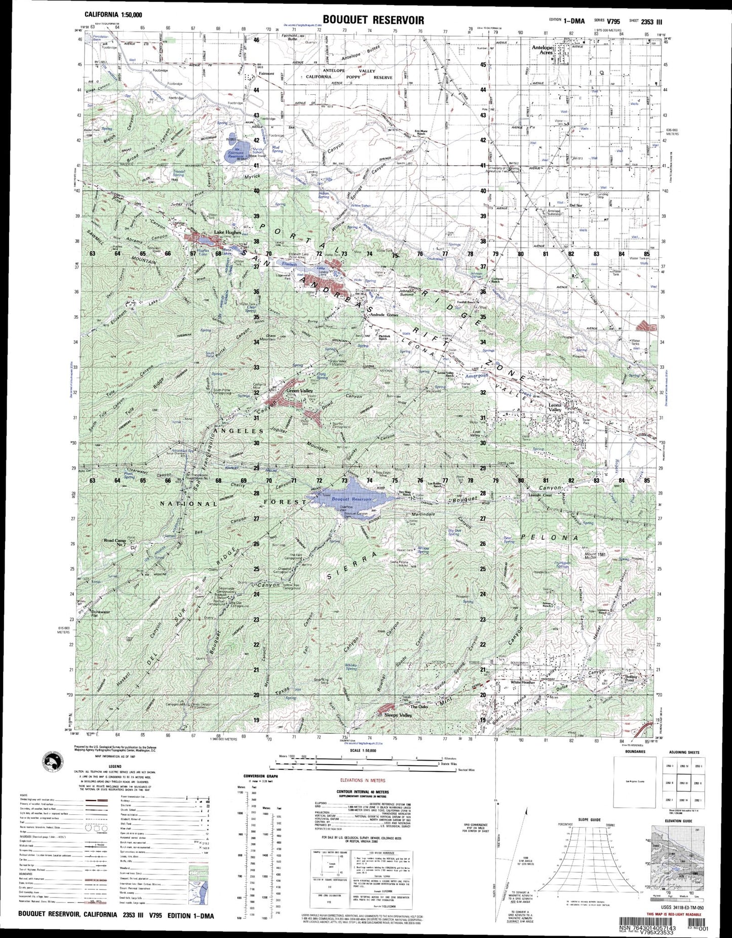 Bouquet Reservoir California Military 1:50,000 Map