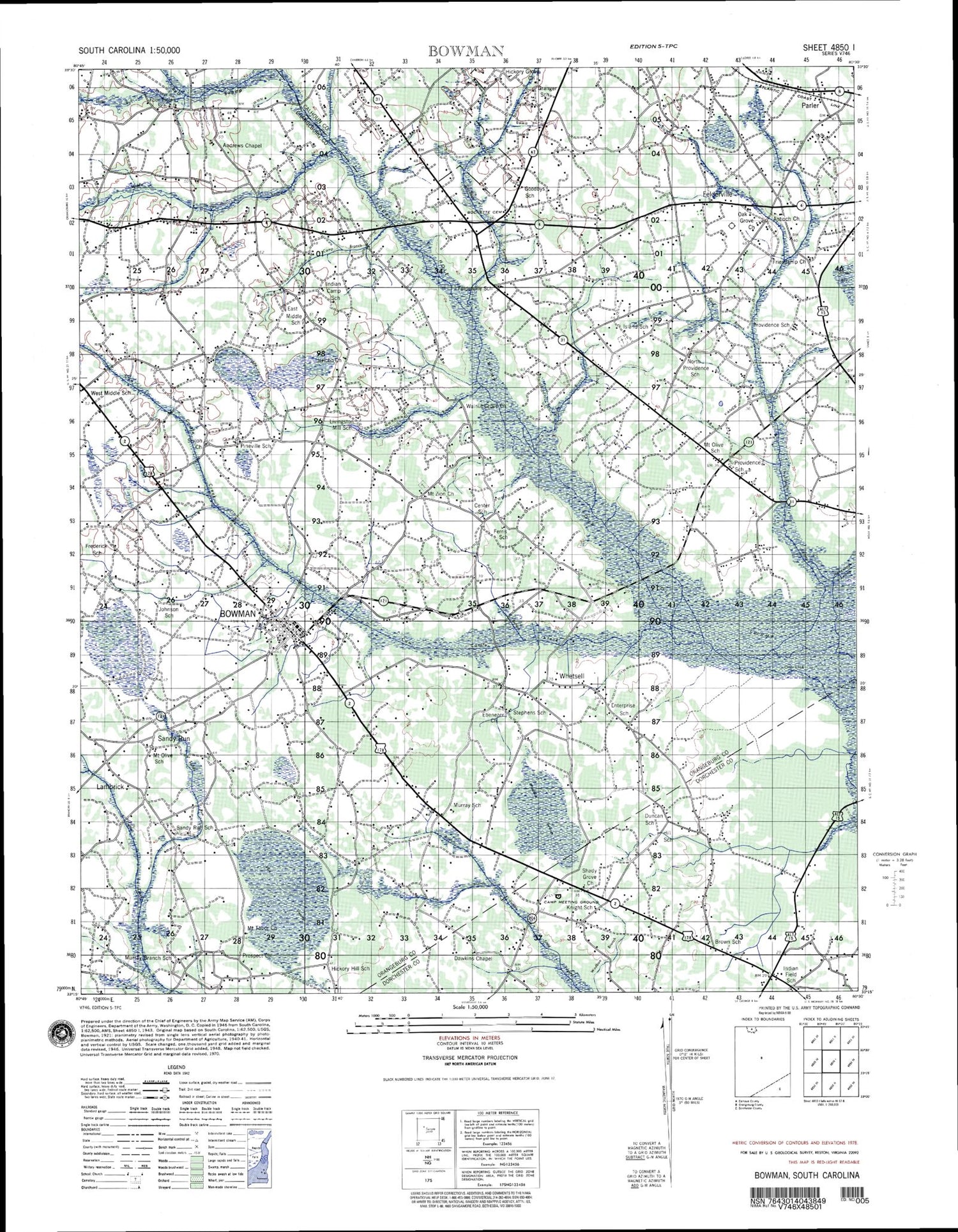 Bowman South Carolina Military 1:50,000 Map