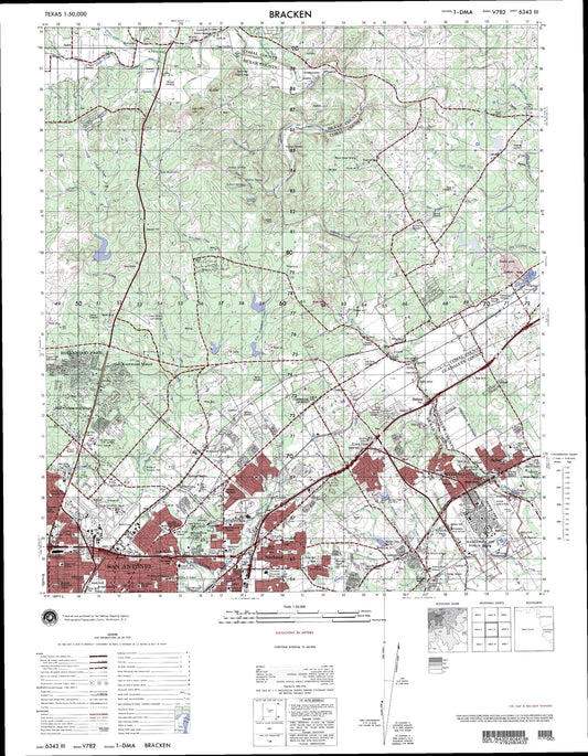 Bracken Texas Military 1:50,000 Map