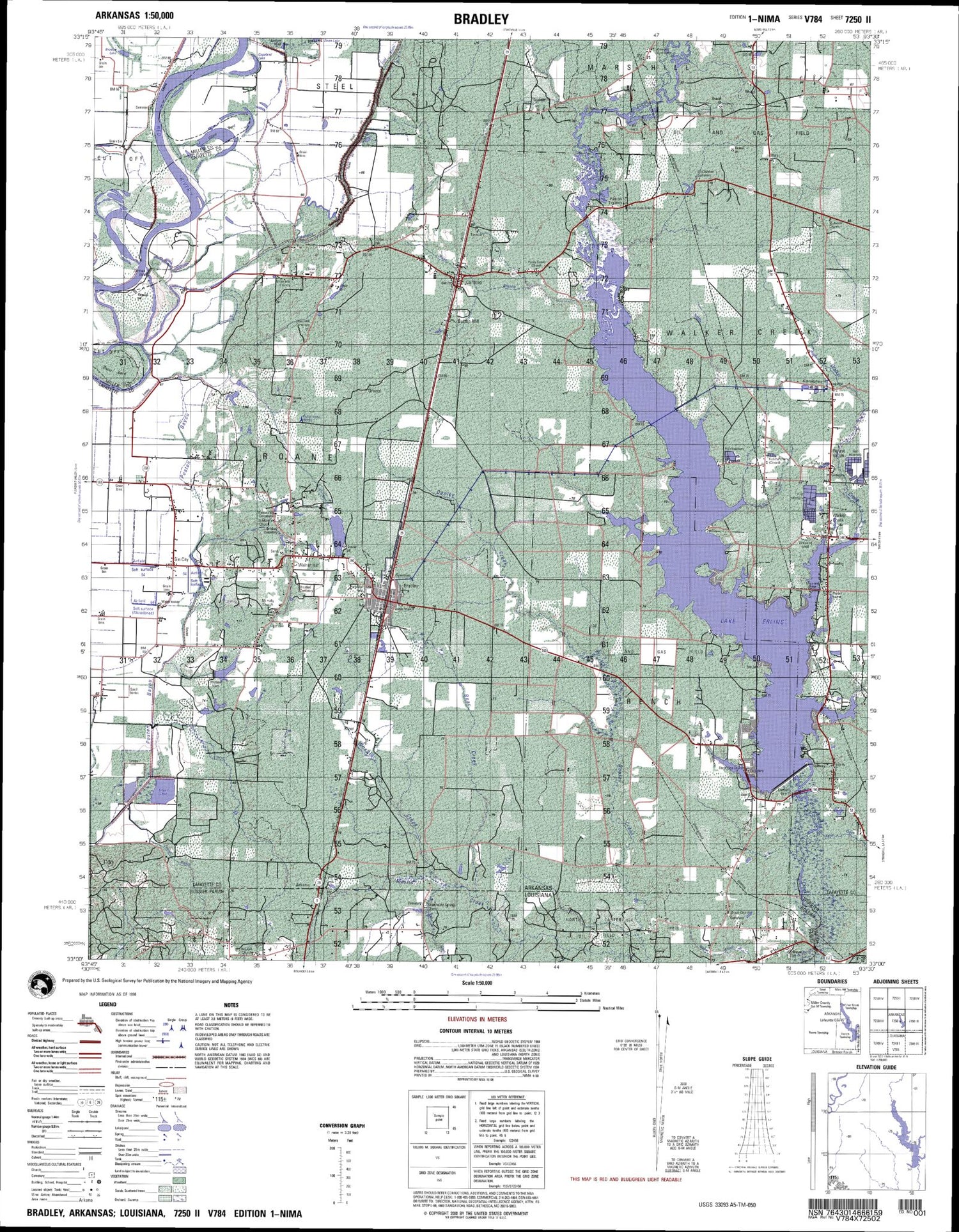 Bradley Arkansas Military 1:50,000 Map