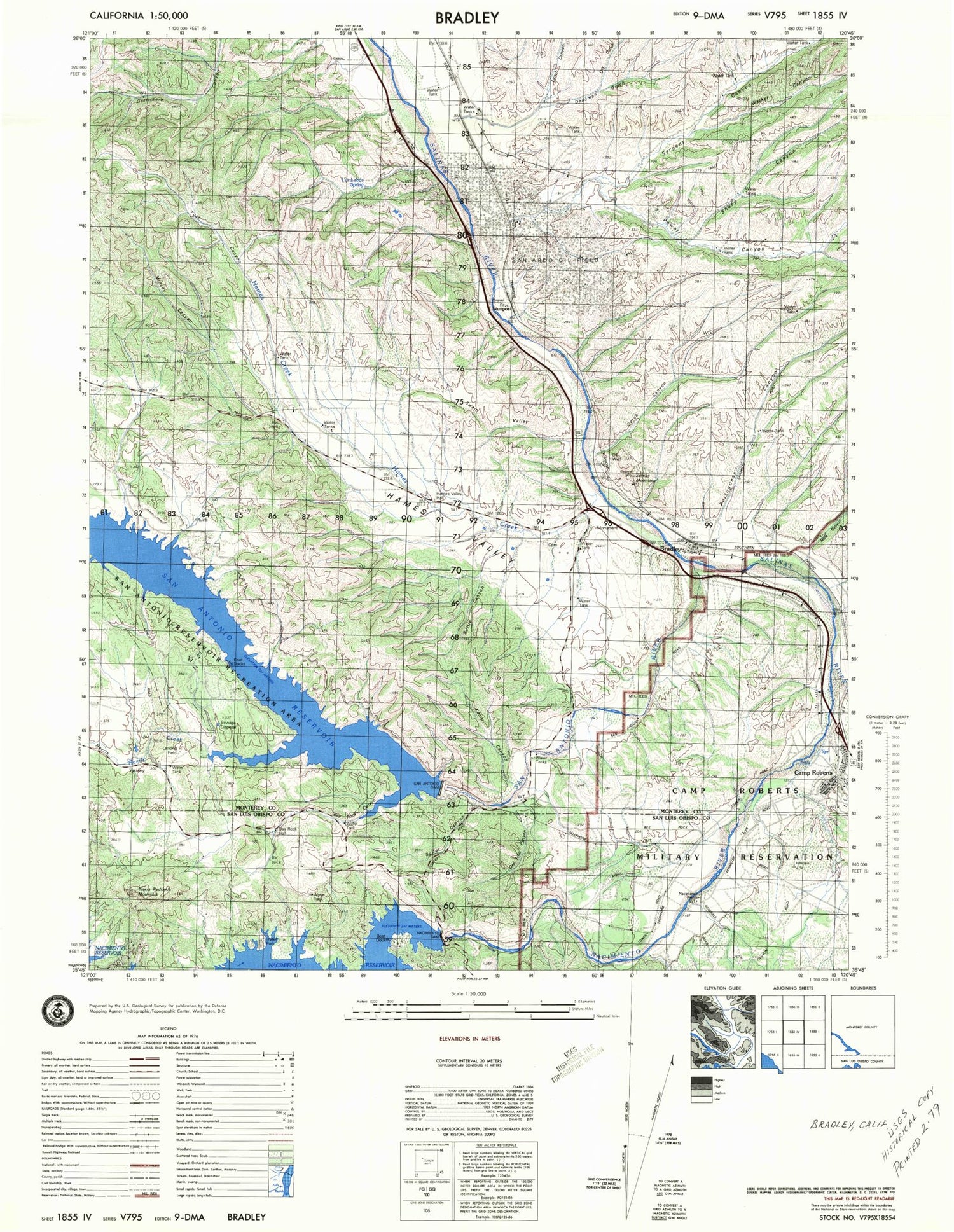 Bradley California Military 1:50,000 Map