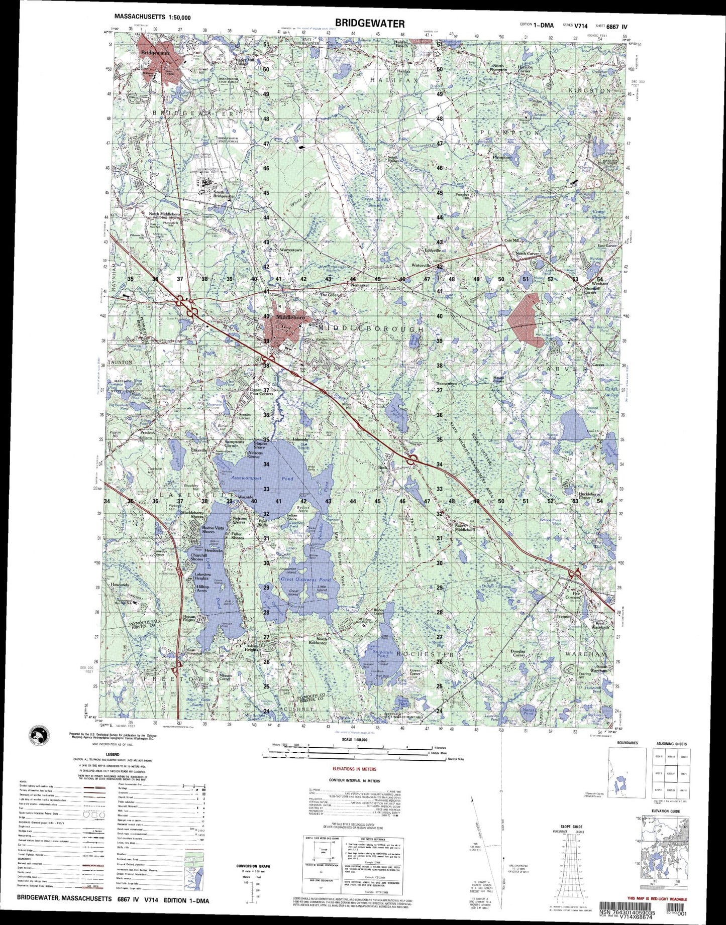 Bridgewater Massachusetts Military 1:50,000 Map