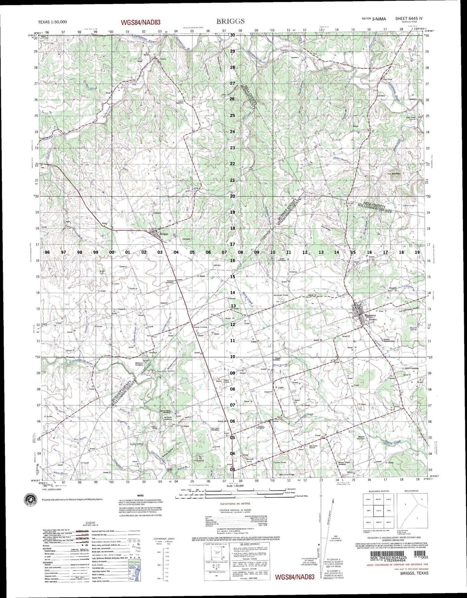 Briggs Texas Military 1:50,000 Map