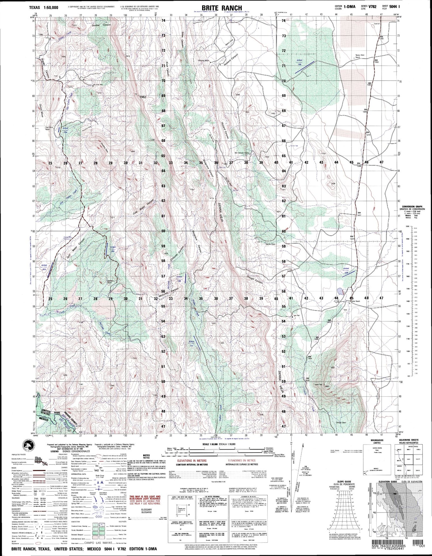 Brite Ranch Texas Military 1:50,000 Map