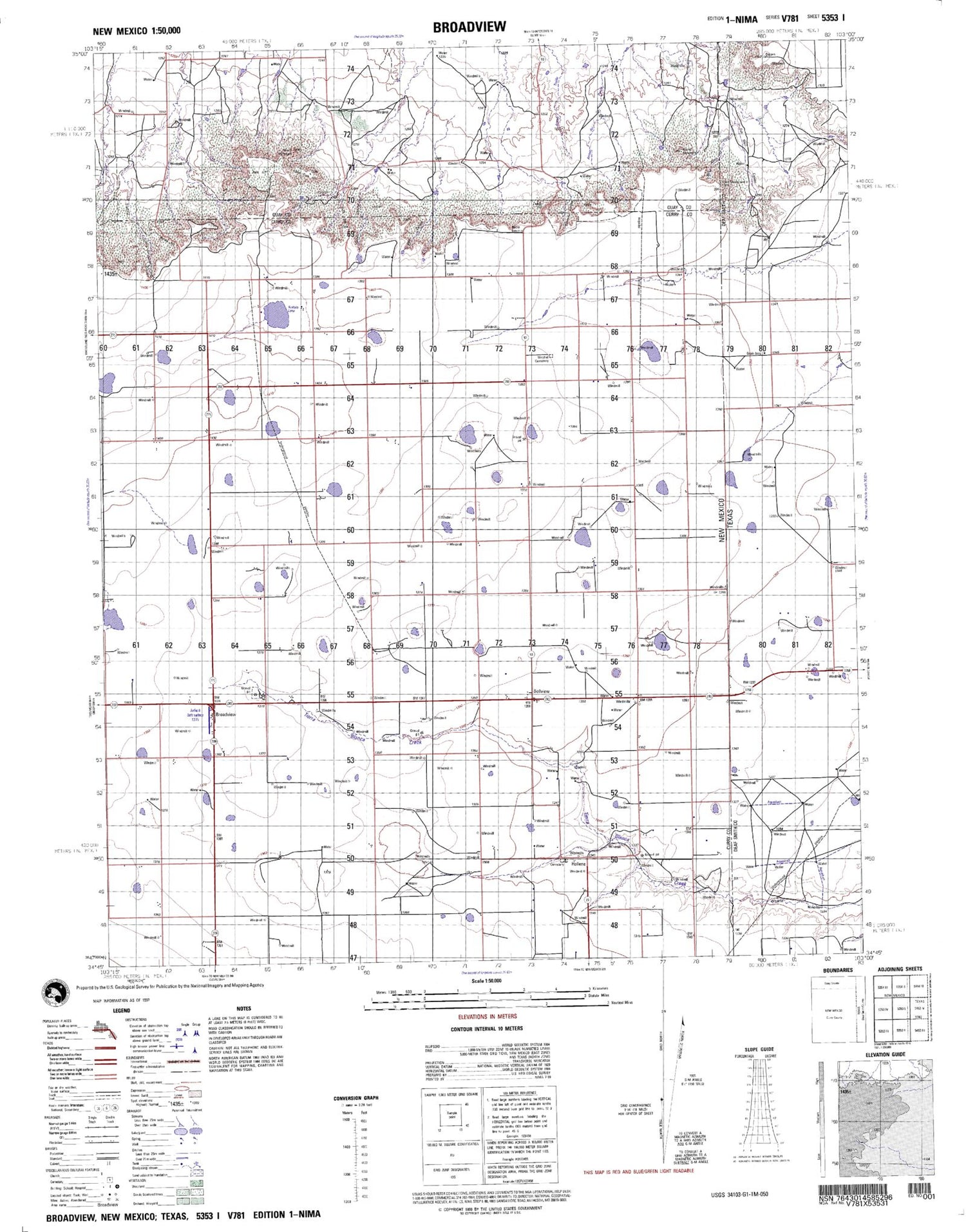 Broadview New Mexico Military 1:50,000 Map