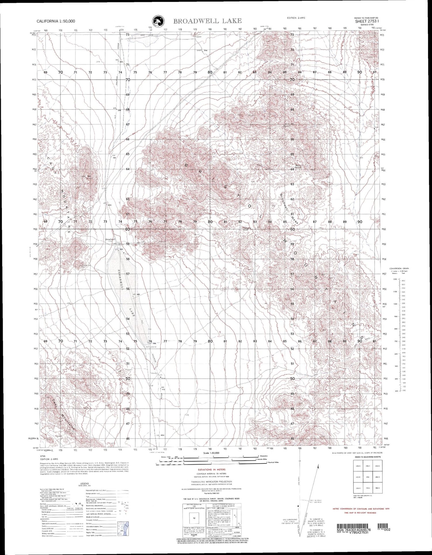 Broadwell Lake California Military 1:50,000 Map