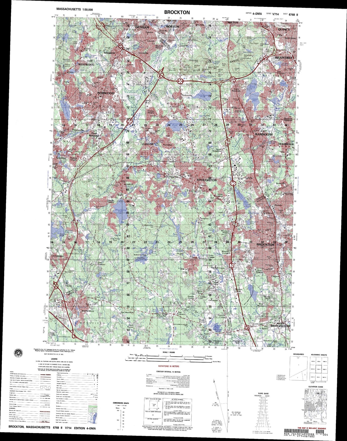 Brockton Massachusetts Military 1:50,000 Map