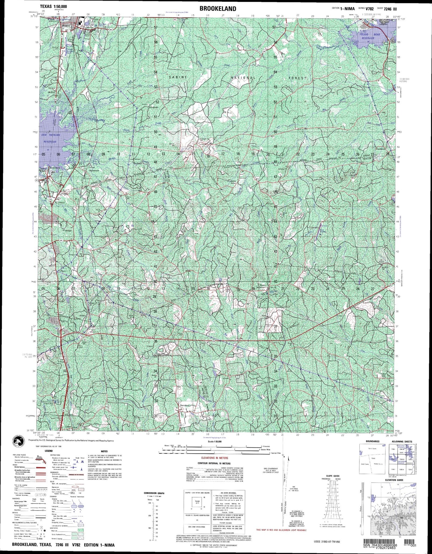 Brookeland Texas Military 1:50,000 Map